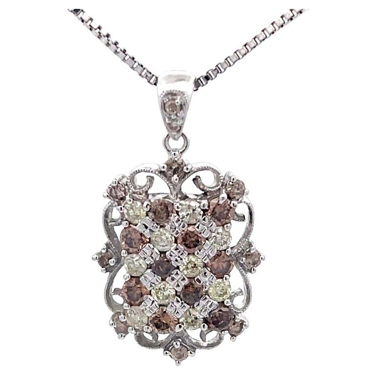 Multi Color Diamond Pendant on Chain in 18K White Gold For Sale at 1stDibs