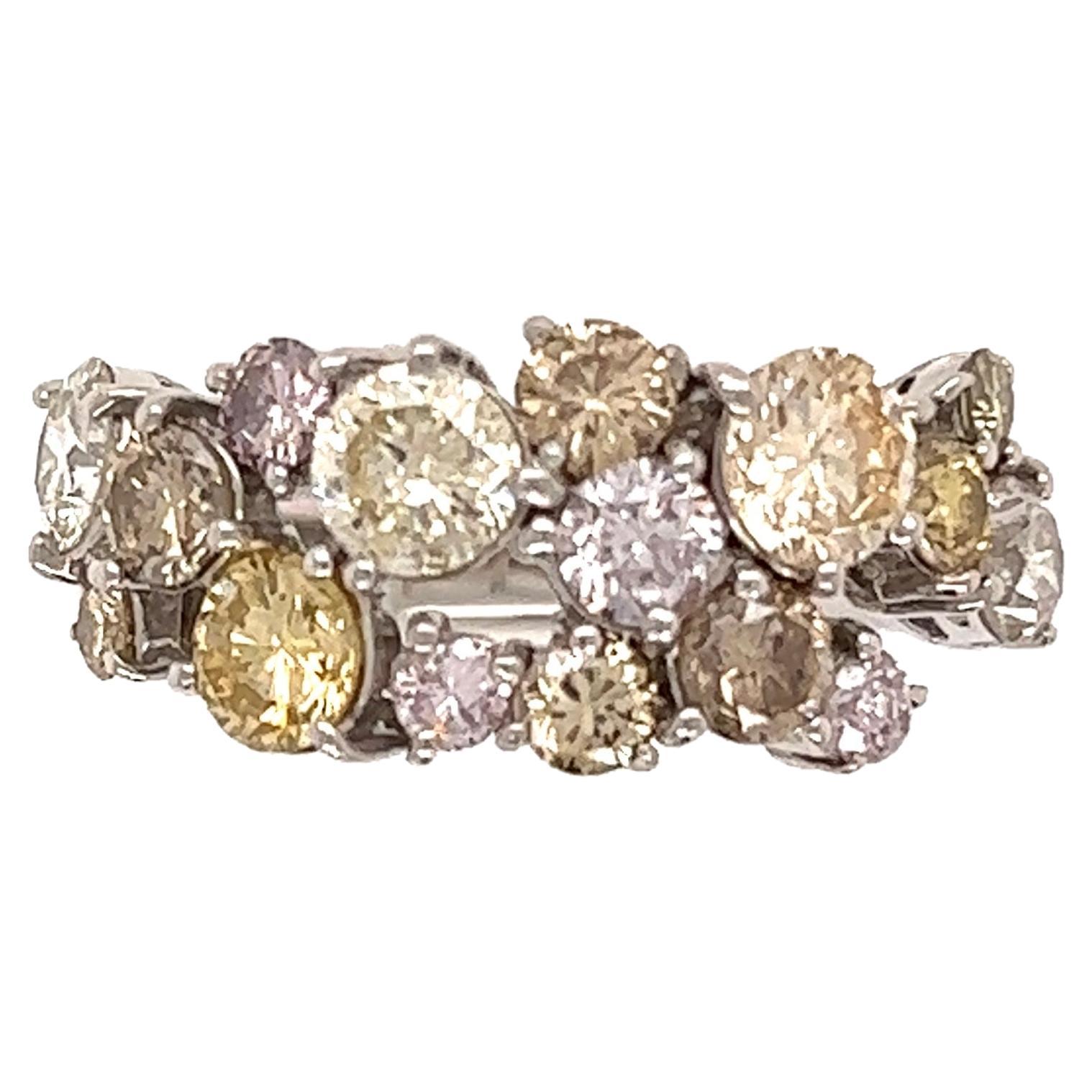 Multi-Color Diamond Platinum Band Ring Estate Fine Jewelry For Sale