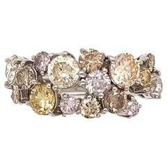 Multi-Color Diamond Platinum Band Ring Estate Fine Jewelry