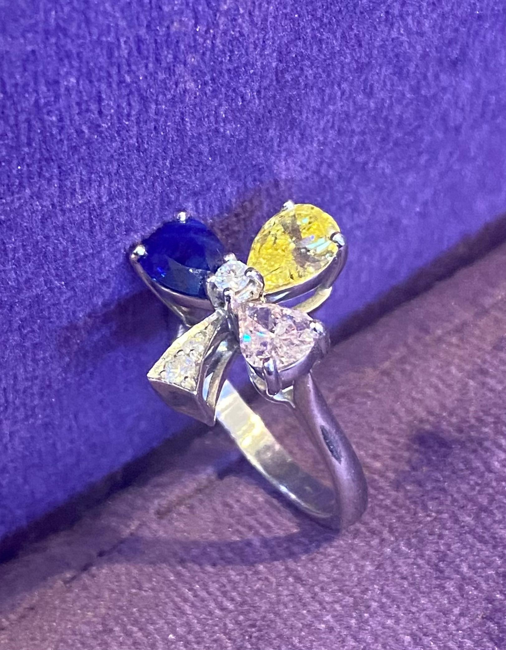 Multi Color Diamond & Sapphire Flower Ring For Sale 1