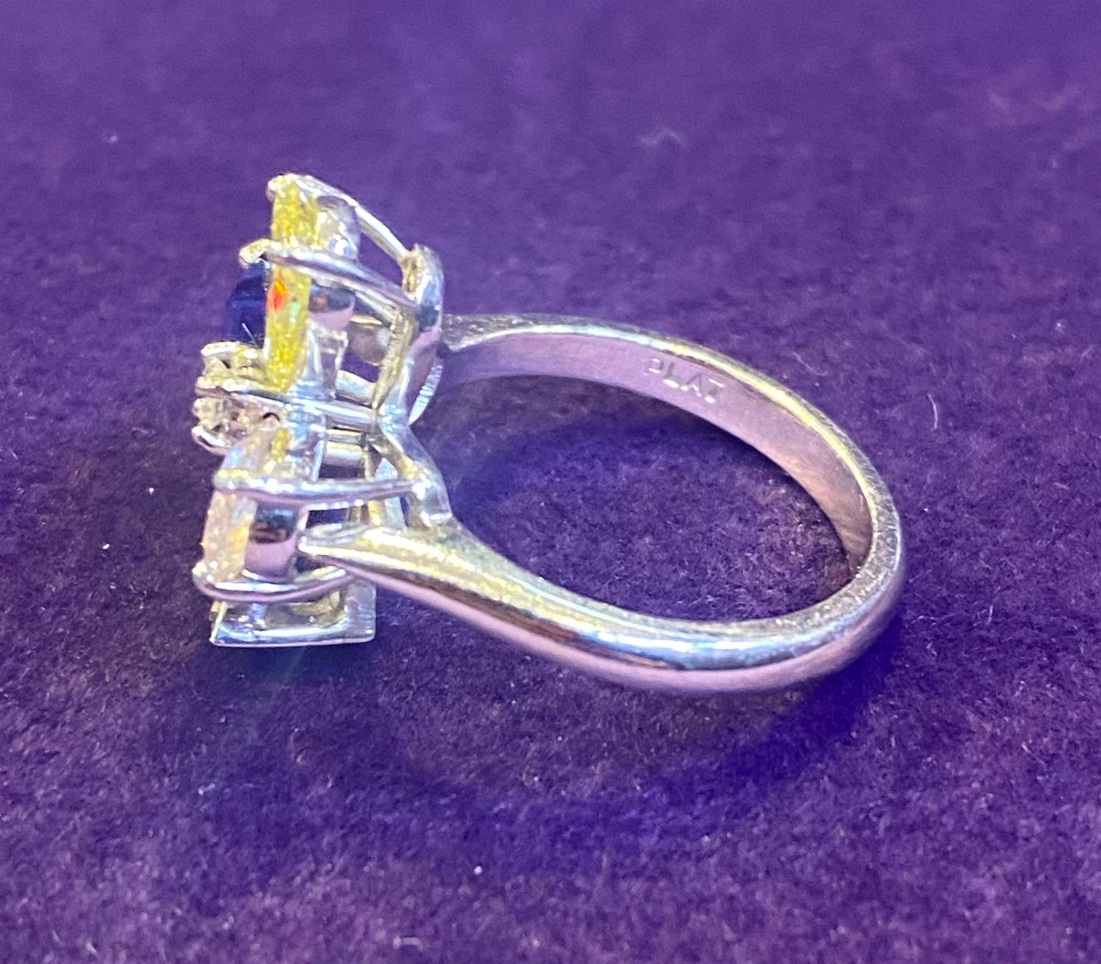 Multi Color Diamond & Sapphire Flower Ring For Sale 3