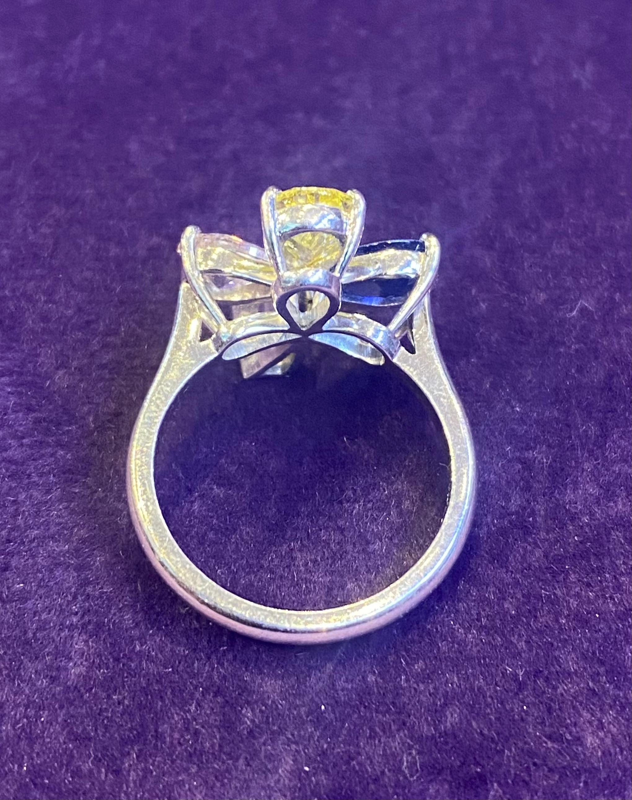 Multi Color Diamond & Sapphire Flower Ring For Sale 4