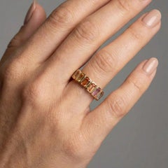 5.43ct Emerald-Cut Multi-Color Sapphire 14K Yellow Gold Band Ring