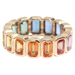 5.43ct Emerald-Cut Multi-Color Sapphire 14K Yellow Gold Band Ring