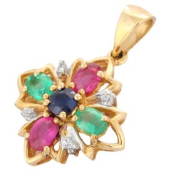 Diamond Multi-Color Sapphire 18 Karat Yellow Gold Pendant For Sale at ...
