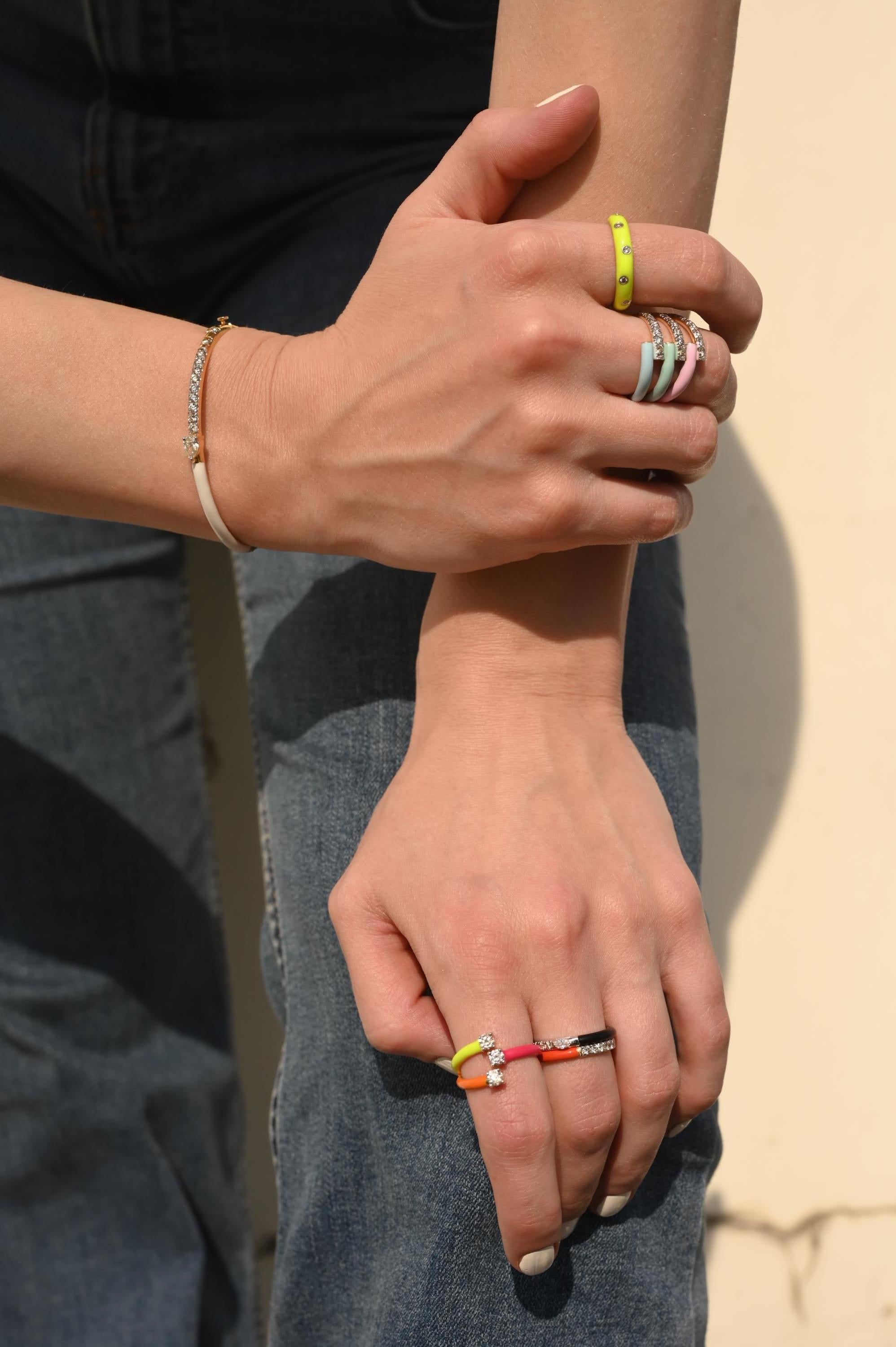 For Sale:  Bright Color Enamel and Diamond Adjustable Ring in 14k Solid Yellow Gold 3