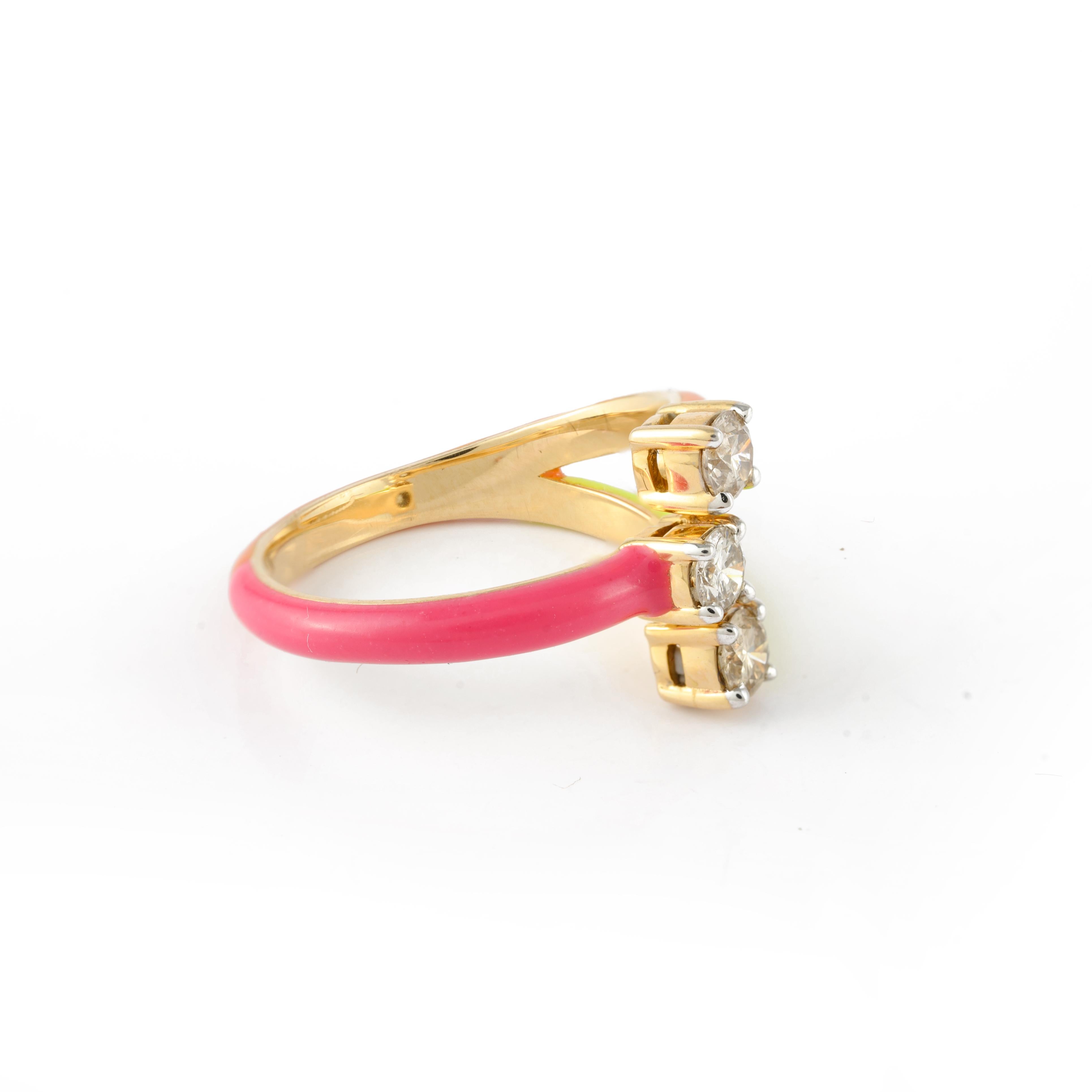 For Sale:  Bright Color Enamel and Diamond Adjustable Ring in 14k Solid Yellow Gold 7