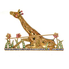 Multi-Color Enamel Brown Giraffe Brooch