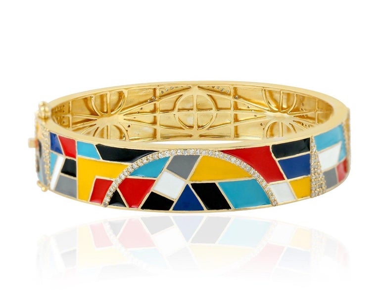 MultiColor Enamel Diamond Bangle Bracelet For Sale at 1stDibs