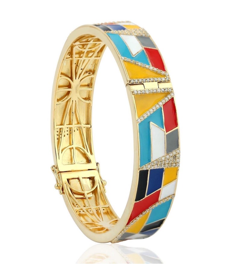 MultiColor Enamel Diamond Bangle Bracelet For Sale at 1stDibs