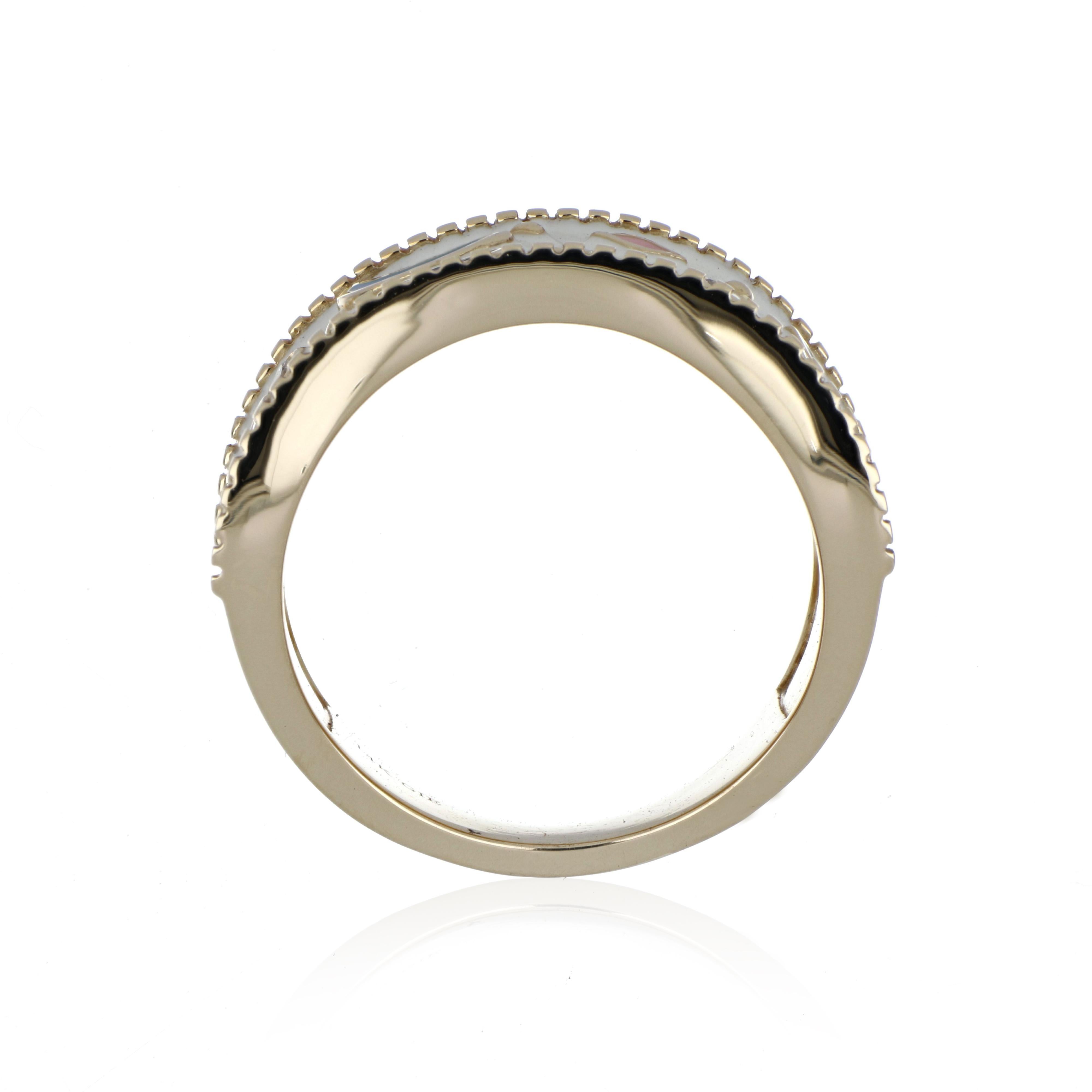 Mehrfarbiger Emaille-Ring mit Diamanten aus 14 Karat Gelbgold (Zeitgenössisch) im Angebot
