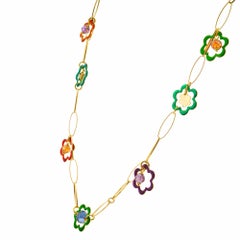 Multi-Color Enamel Yellow Gold Paper Clip Ling Necklace