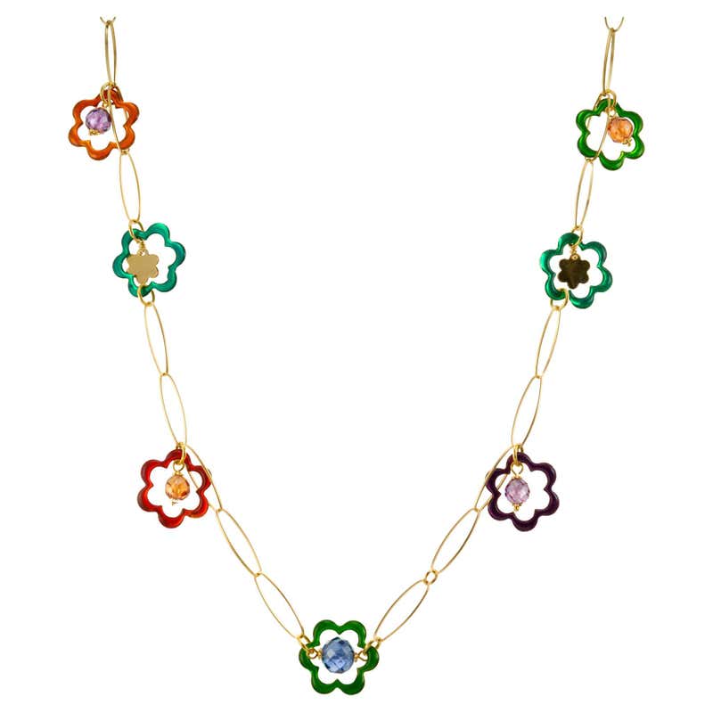 Van Dell Multi-Color Scarab 18 Inch Yellow Gold Necklace at 1stDibs ...