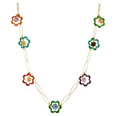 Multi-Color Enamel Yellow Gold Paper Clip Ling Necklace