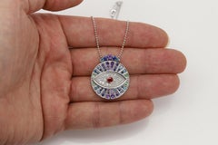 Collana con ciondolo in argento 925 Multi Color evil eye, fatta a mano, portafortuna.