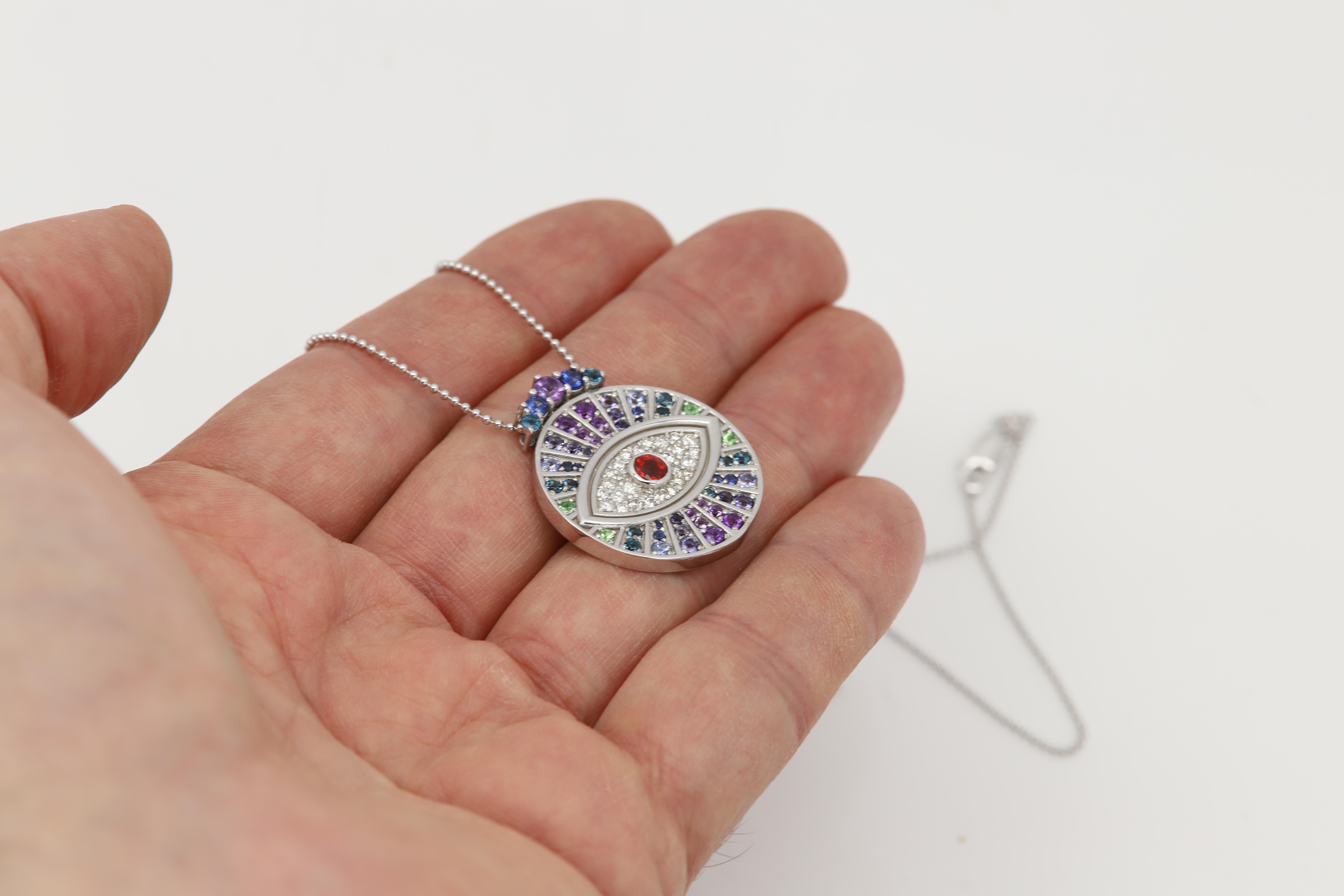 da uomo o donna Collana con ciondolo in argento 925 Multi Color evil eye, fatta a mano, portafortuna. in vendita