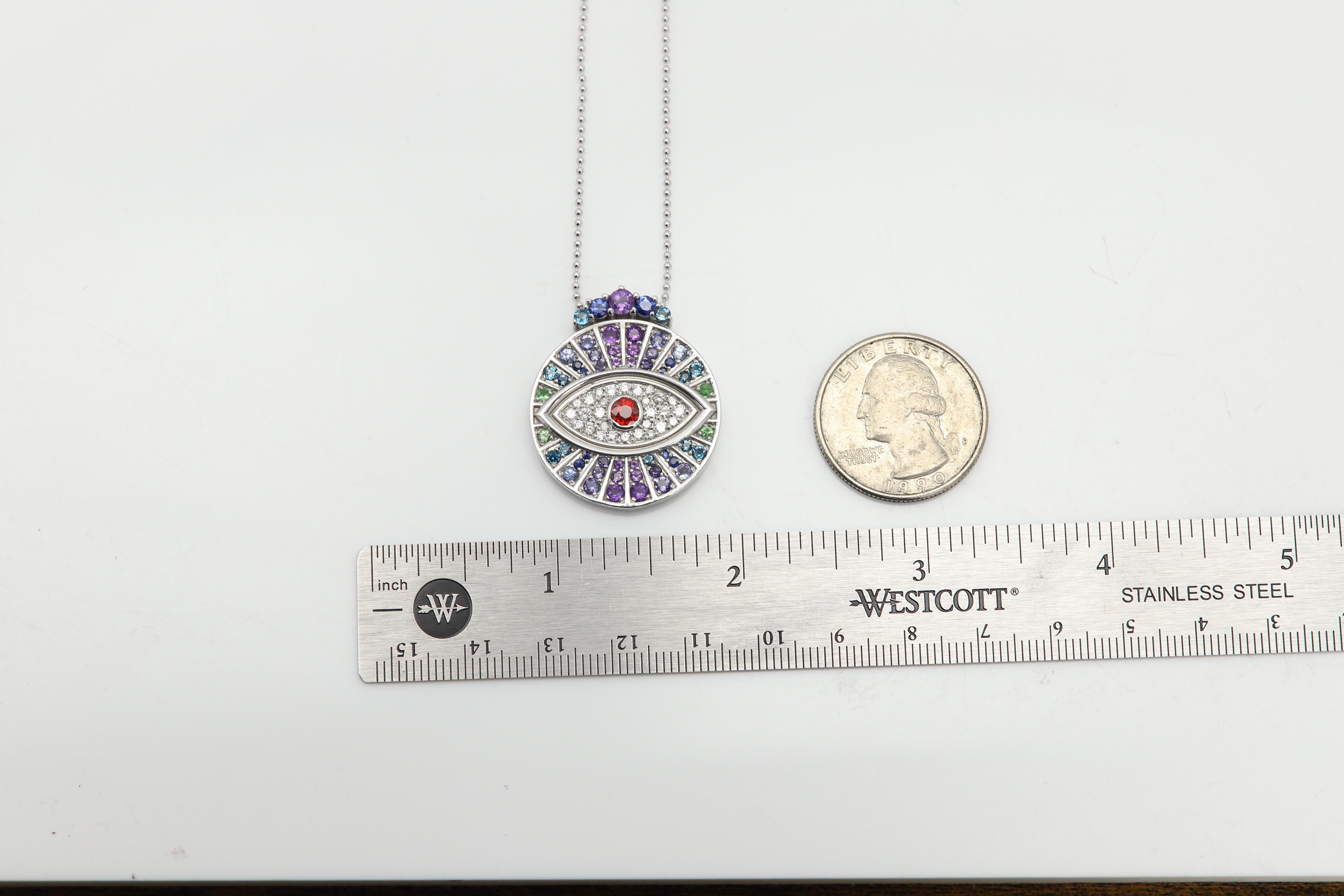 Collana con ciondolo in argento 925 Multi Color evil eye, fatta a mano, portafortuna. in vendita 1