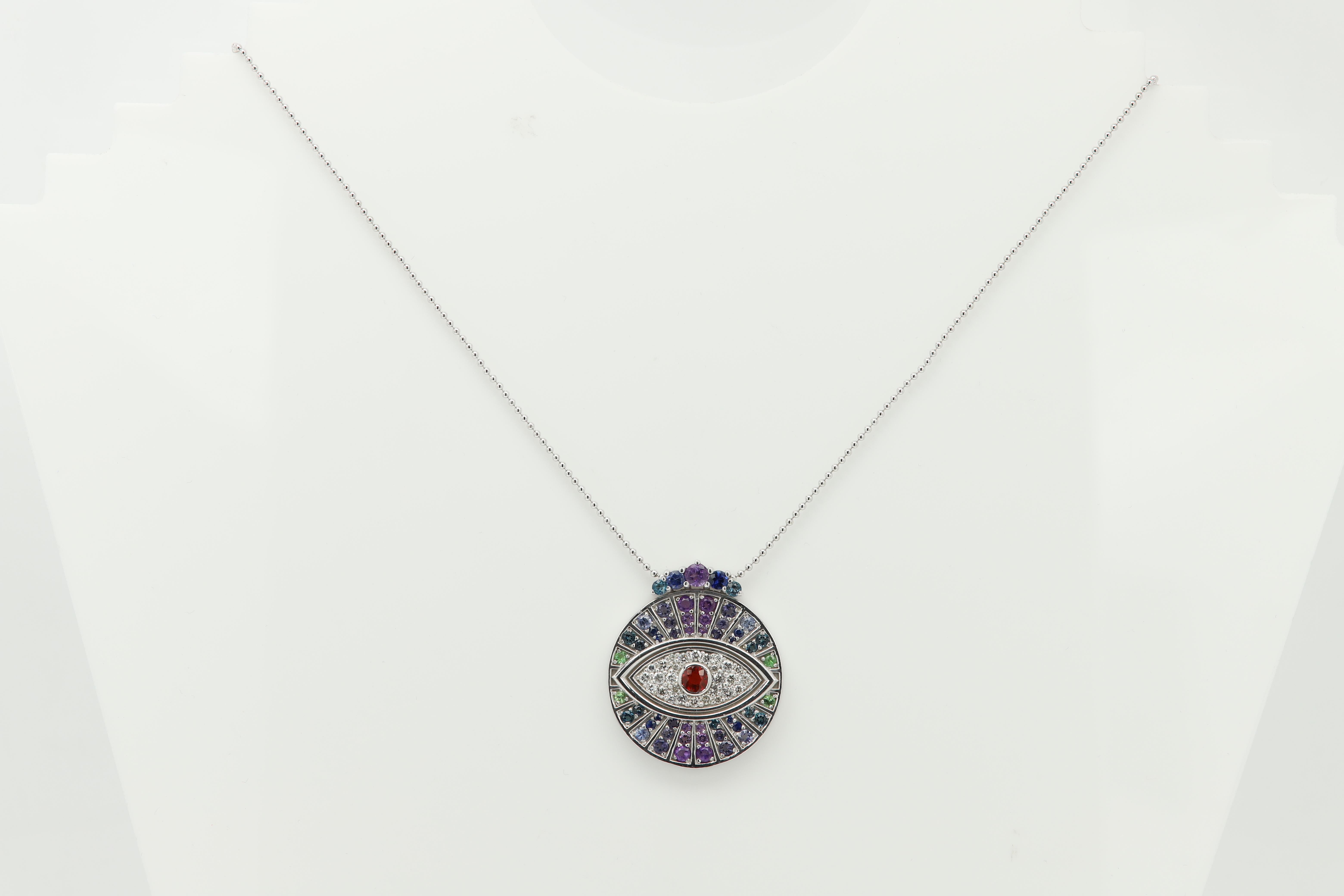 Collana con ciondolo in argento 925 Multi Color evil eye, fatta a mano, portafortuna. in vendita 4