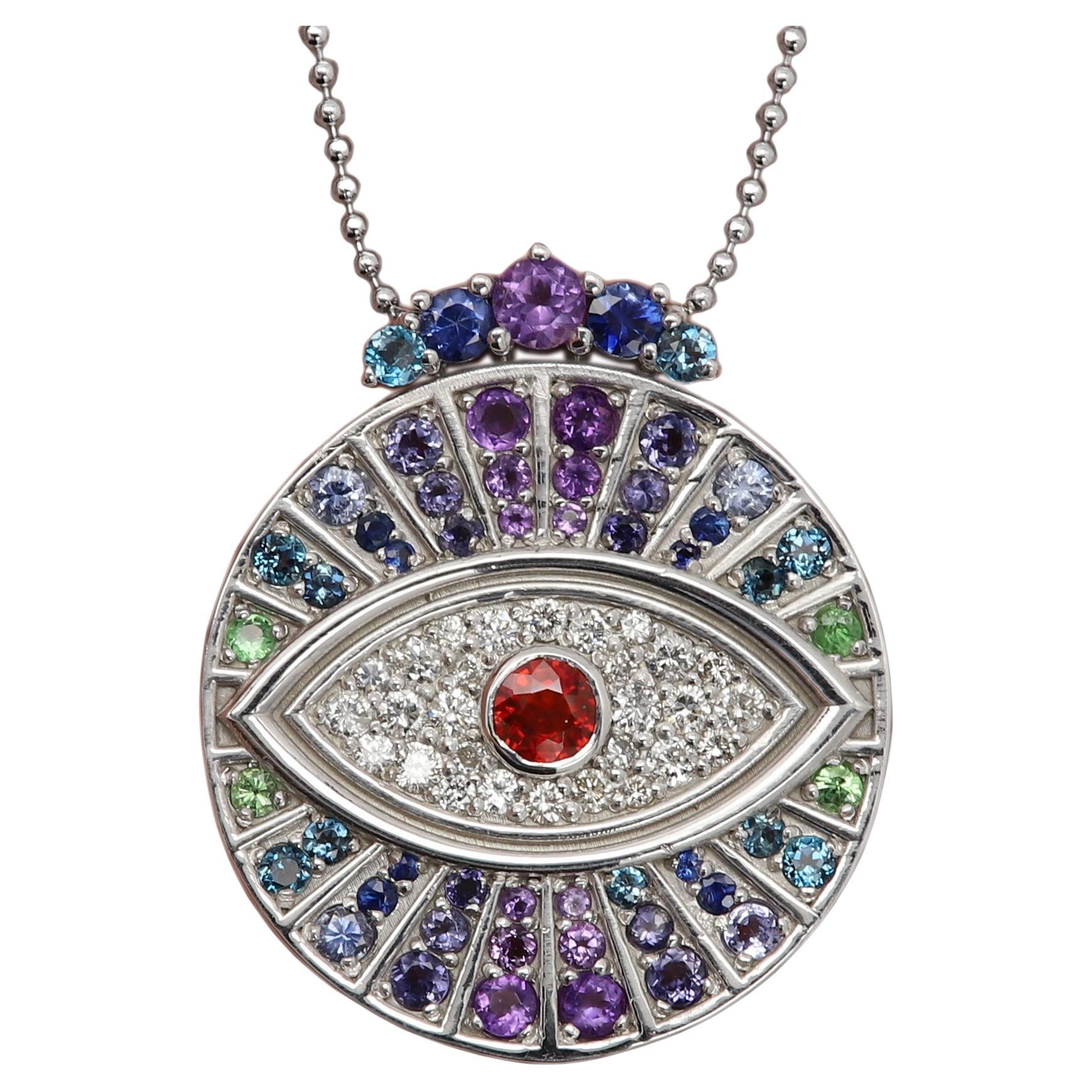 Multi Color evil eye hand made sterling silver good luck eye Pendant Necklace