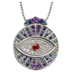 Multi Color mal de ojo hecho a mano de plata de ley buena suerte ojo Colgante Collar