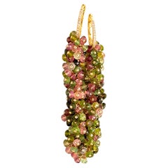 Multi-Color Faceted Tourmaline Beads with 14K Solid Yellow Gold Earrings Multi-Color Faceted Tourmaline Beads with 14K Solid Yellow Gold Earrings