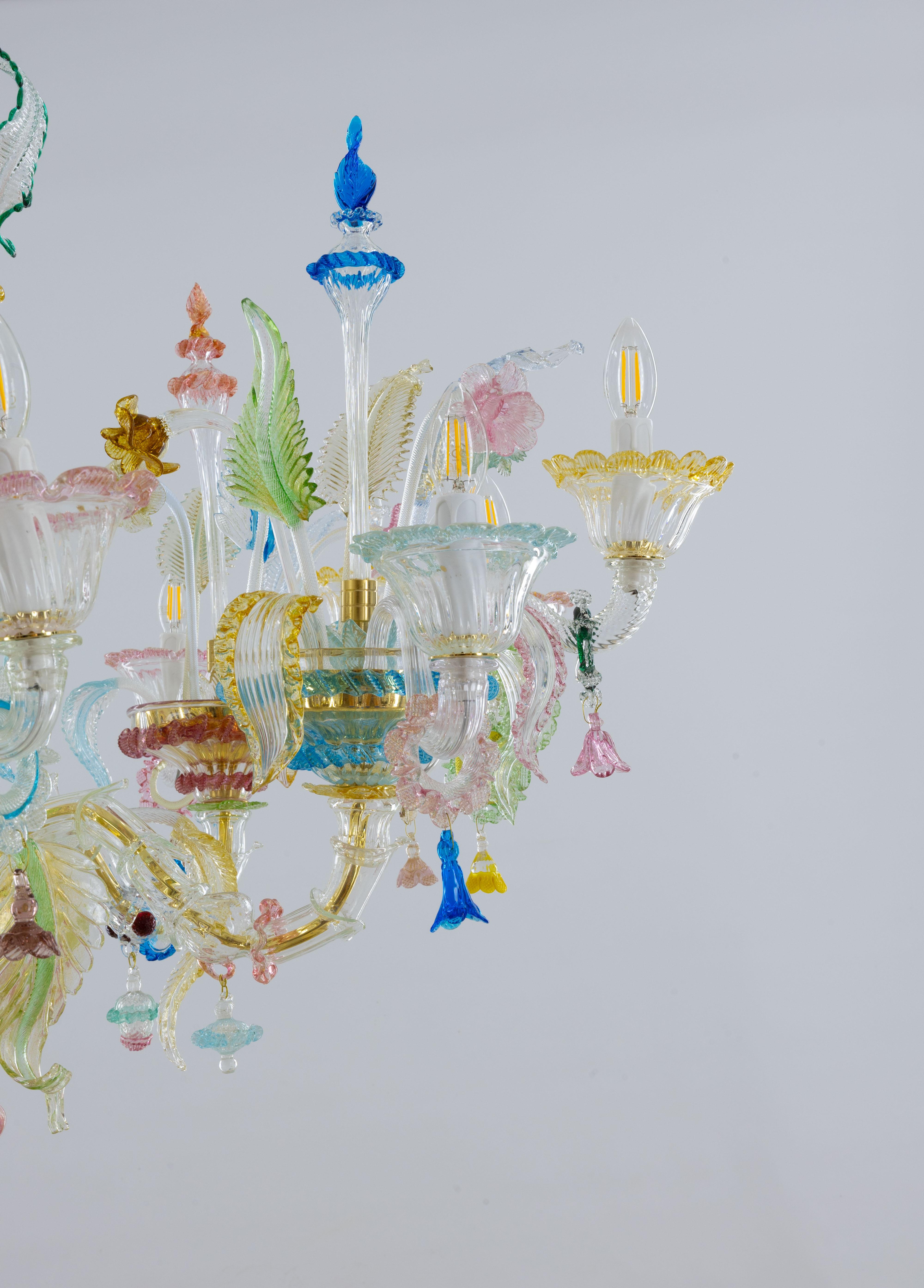 Multi-Color Floral Chandelier in Blown Murano Glass Deco, Giovanni Dalla Fina For Sale 3