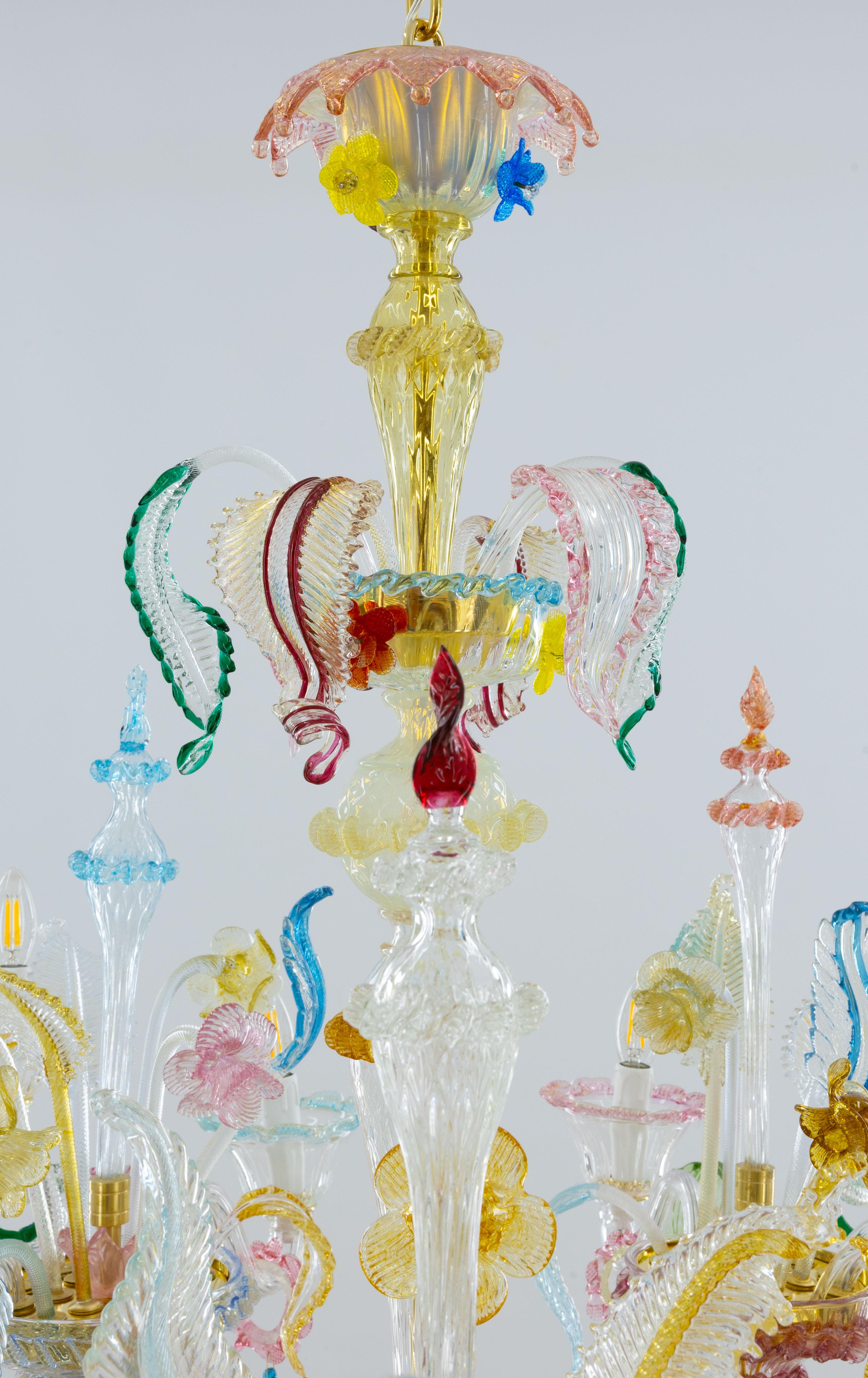 Multi-Color Floral Chandelier in Blown Murano Glass Deco, Giovanni Dalla Fina For Sale 4