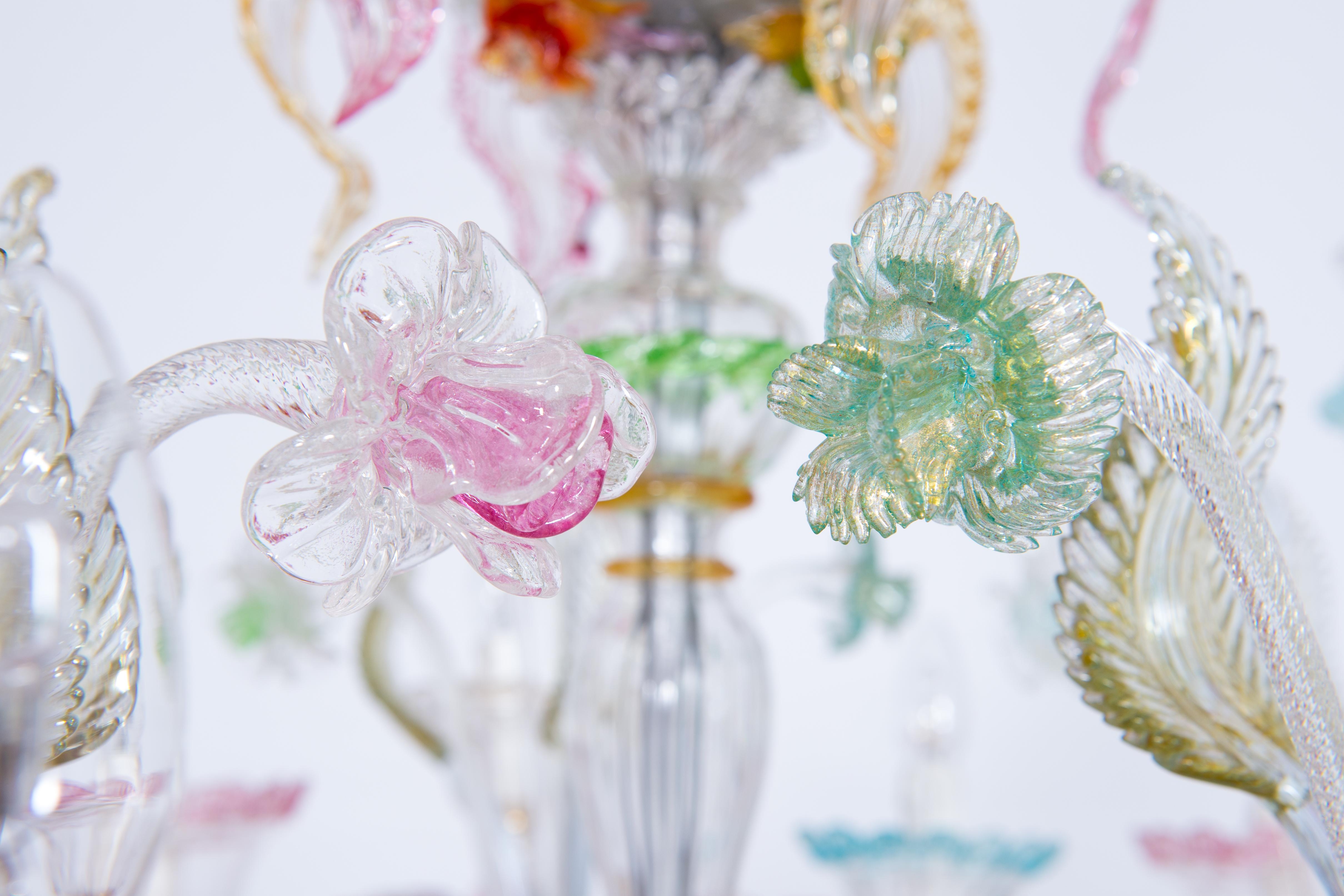 Multi-Color Floral Chandelier in Blown Murano Glass Deco, Giovanni Dalla Fina 2