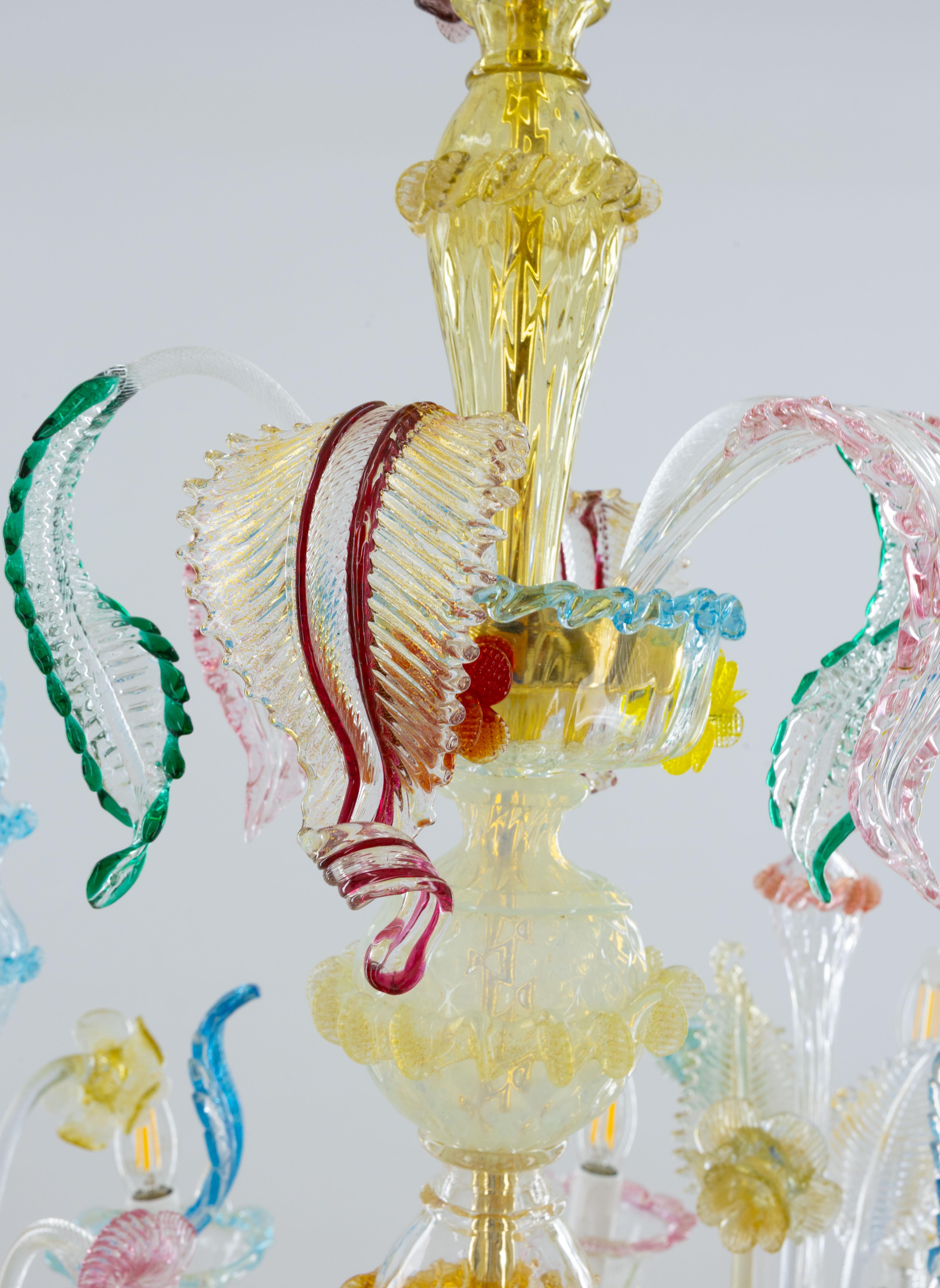Multi-Color Floral Chandelier in Blown Murano Glass Deco, Giovanni Dalla Fina For Sale 5