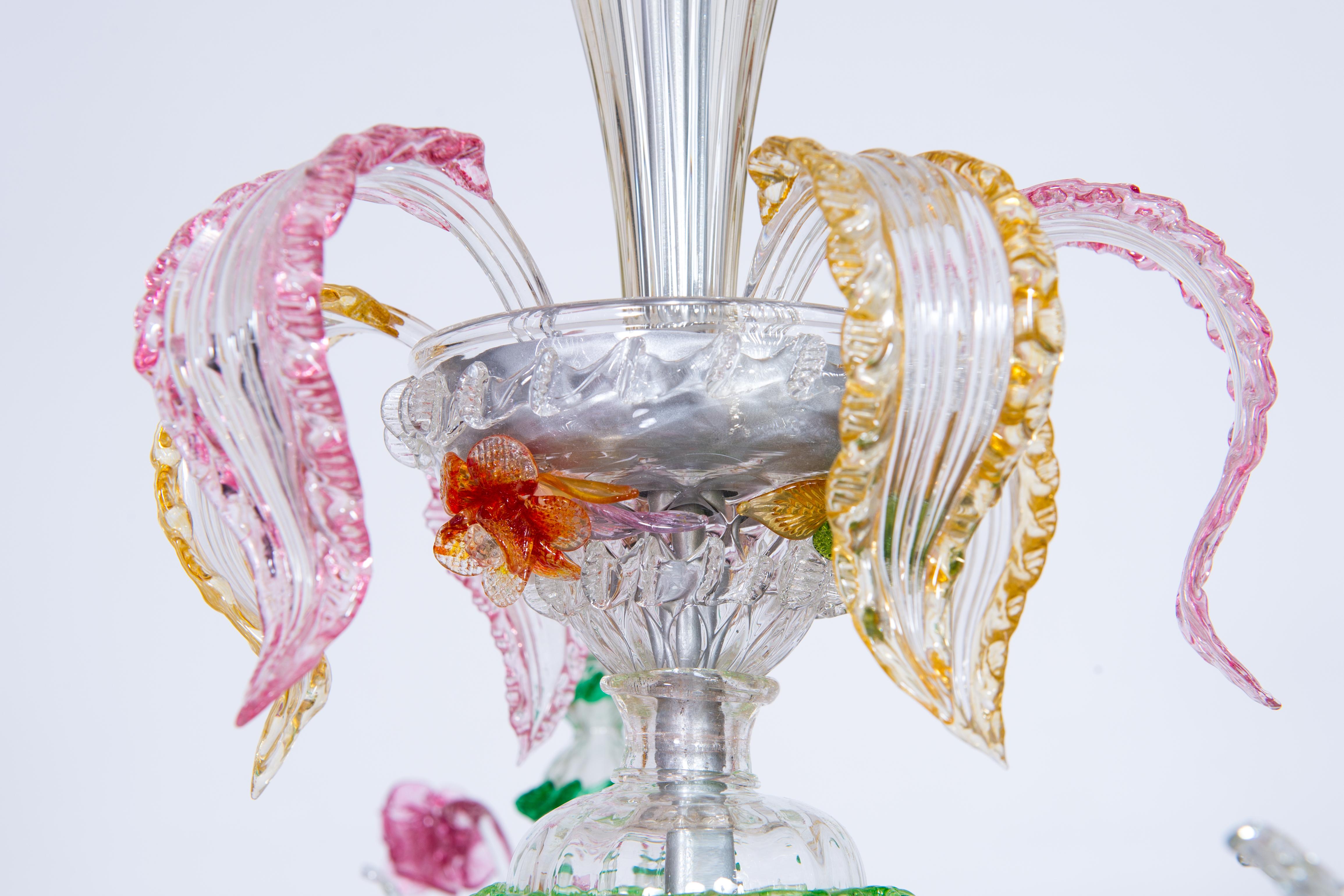 Multi-Color Floral Chandelier in Blown Murano Glass Deco, Giovanni Dalla Fina 3