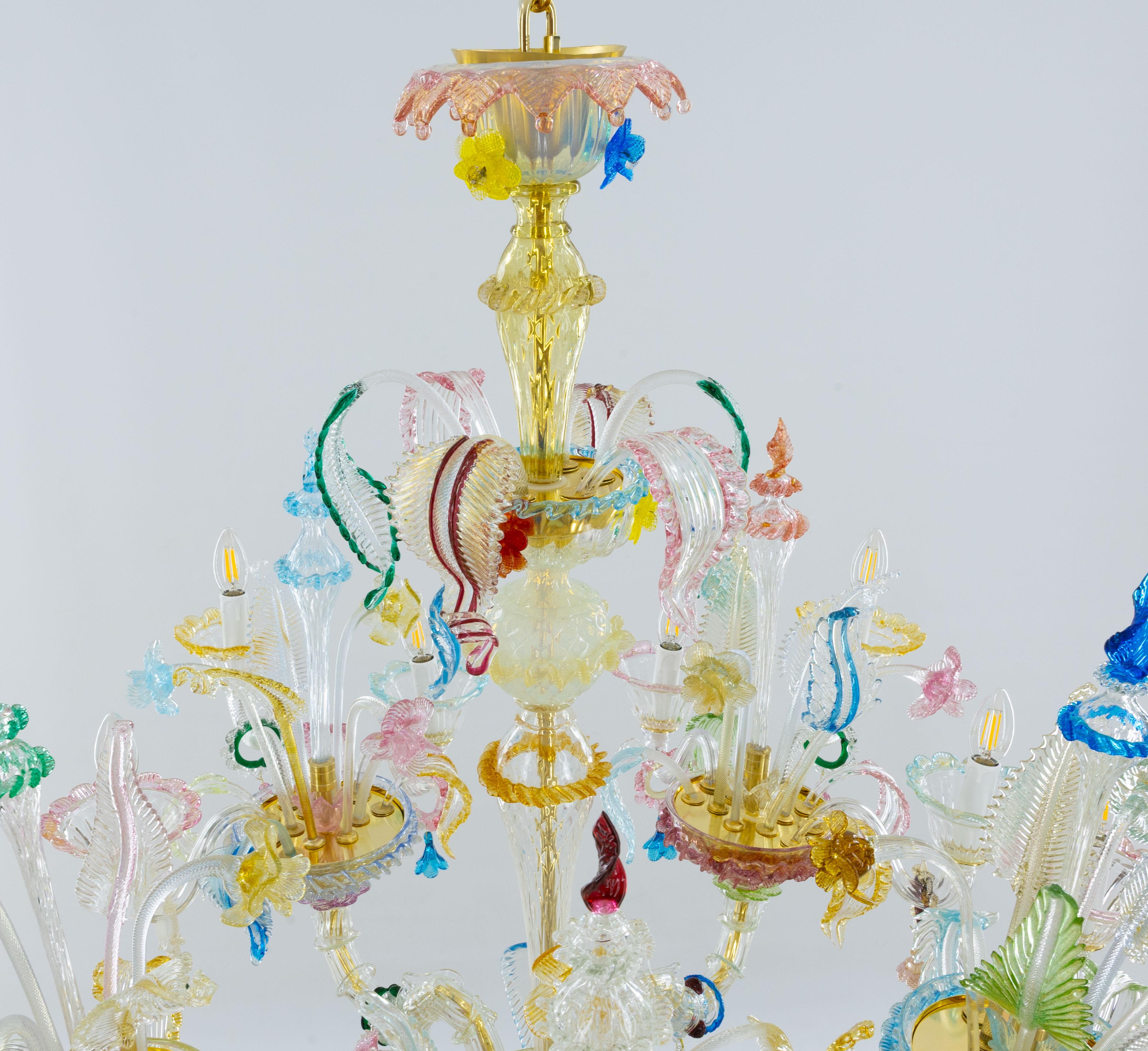 Multi-Color Floral Chandelier in Blown Murano Glass Deco, Giovanni Dalla Fina For Sale 6