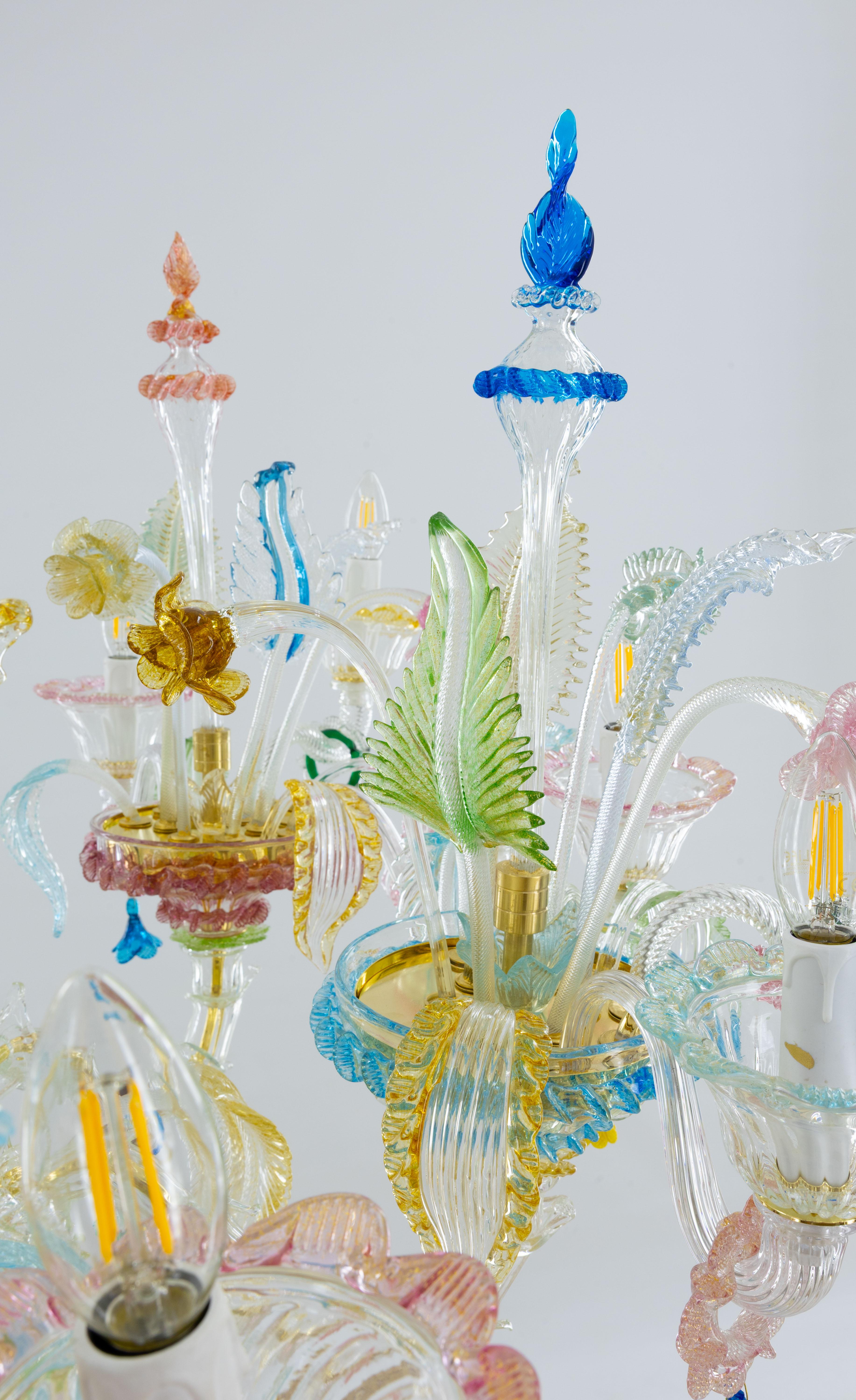 Multi-Color Floral Chandelier in Blown Murano Glass Deco, Giovanni Dalla Fina For Sale 7
