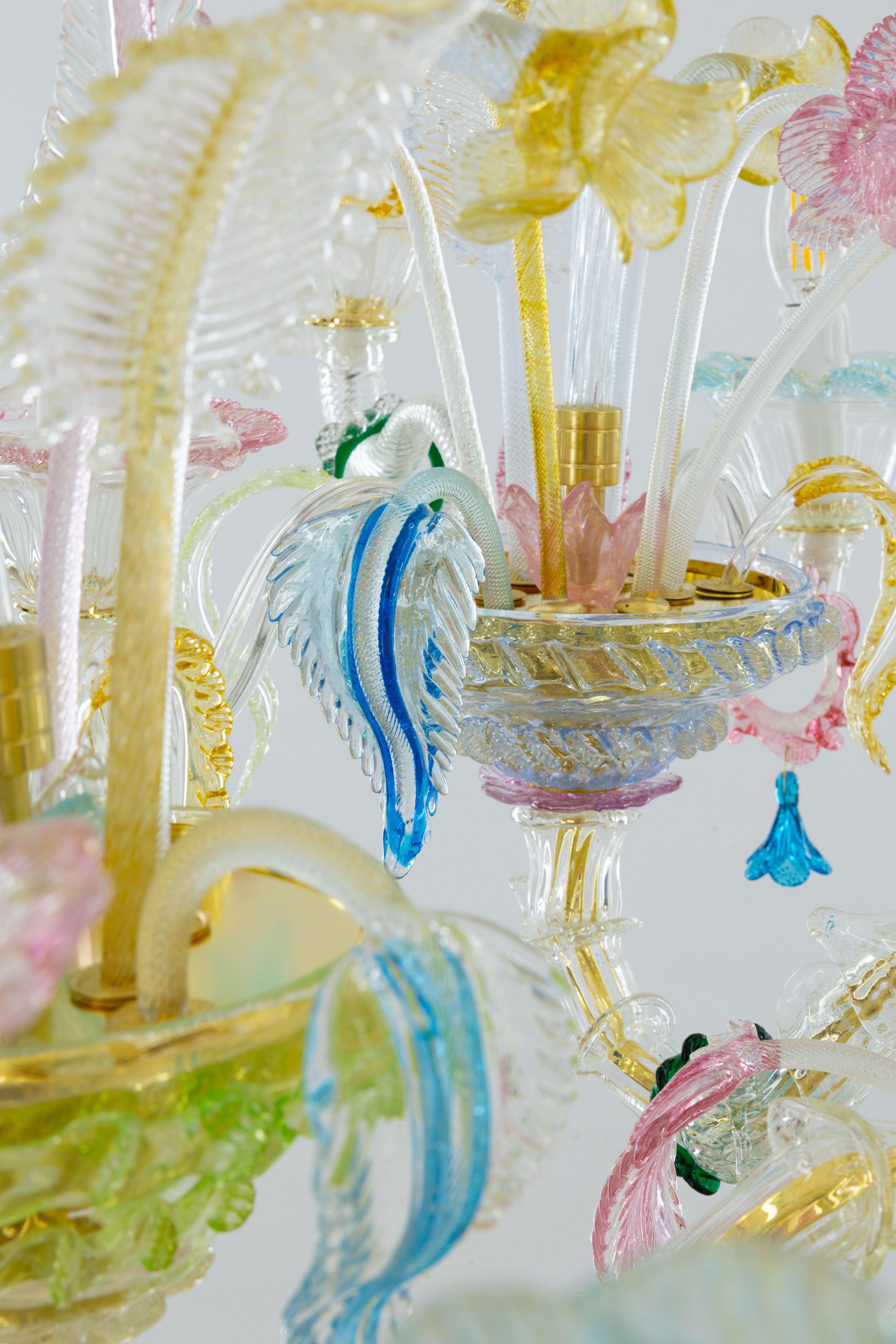 Multi-Color Floral Chandelier in Blown Murano Glass Deco, Giovanni Dalla Fina For Sale 8