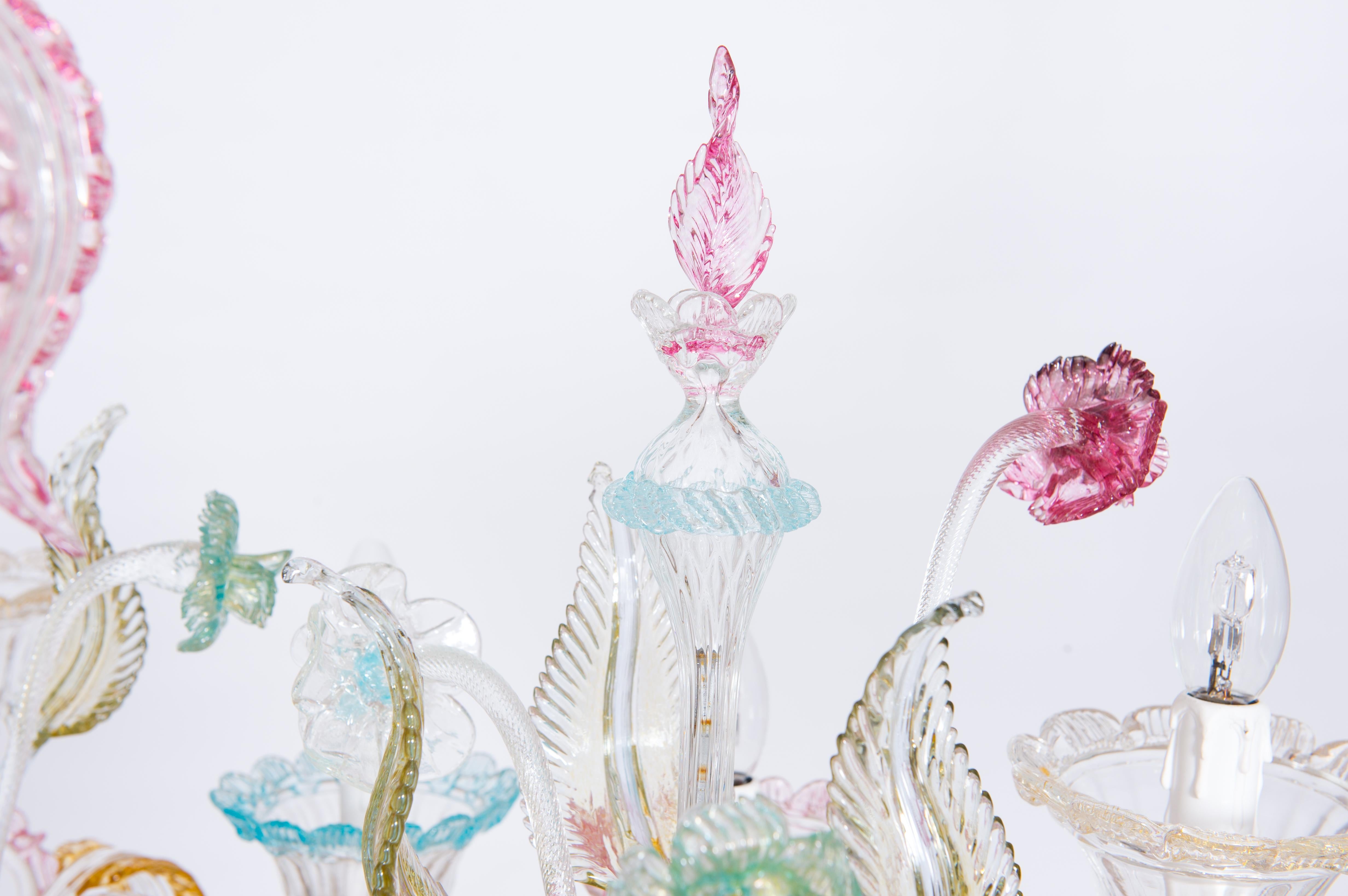 Multi-Color Floral Chandelier in Blown Murano Glass Deco, Giovanni Dalla Fina 6