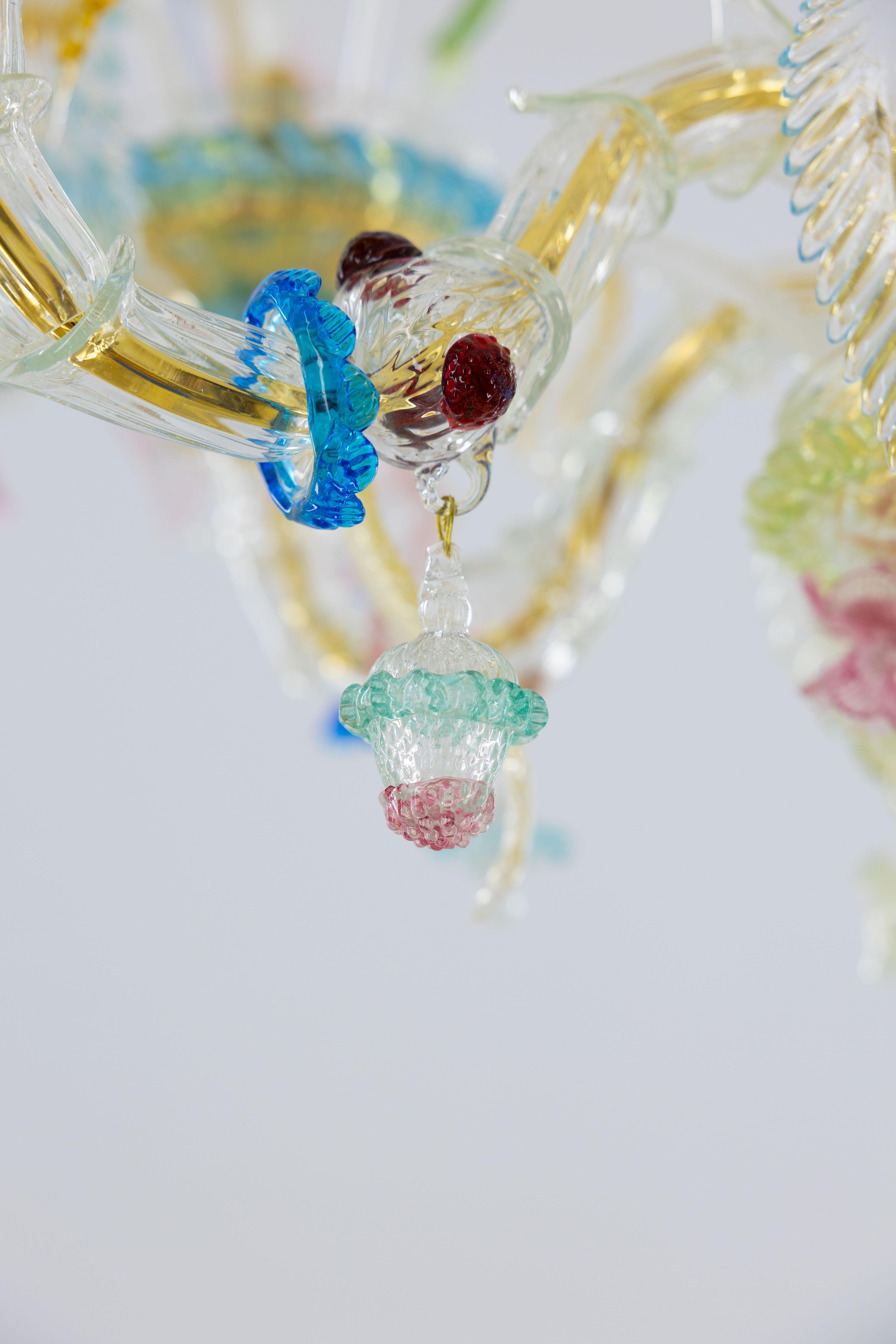 Multi-Color Floral Chandelier in Blown Murano Glass Deco, Giovanni Dalla Fina For Sale 9