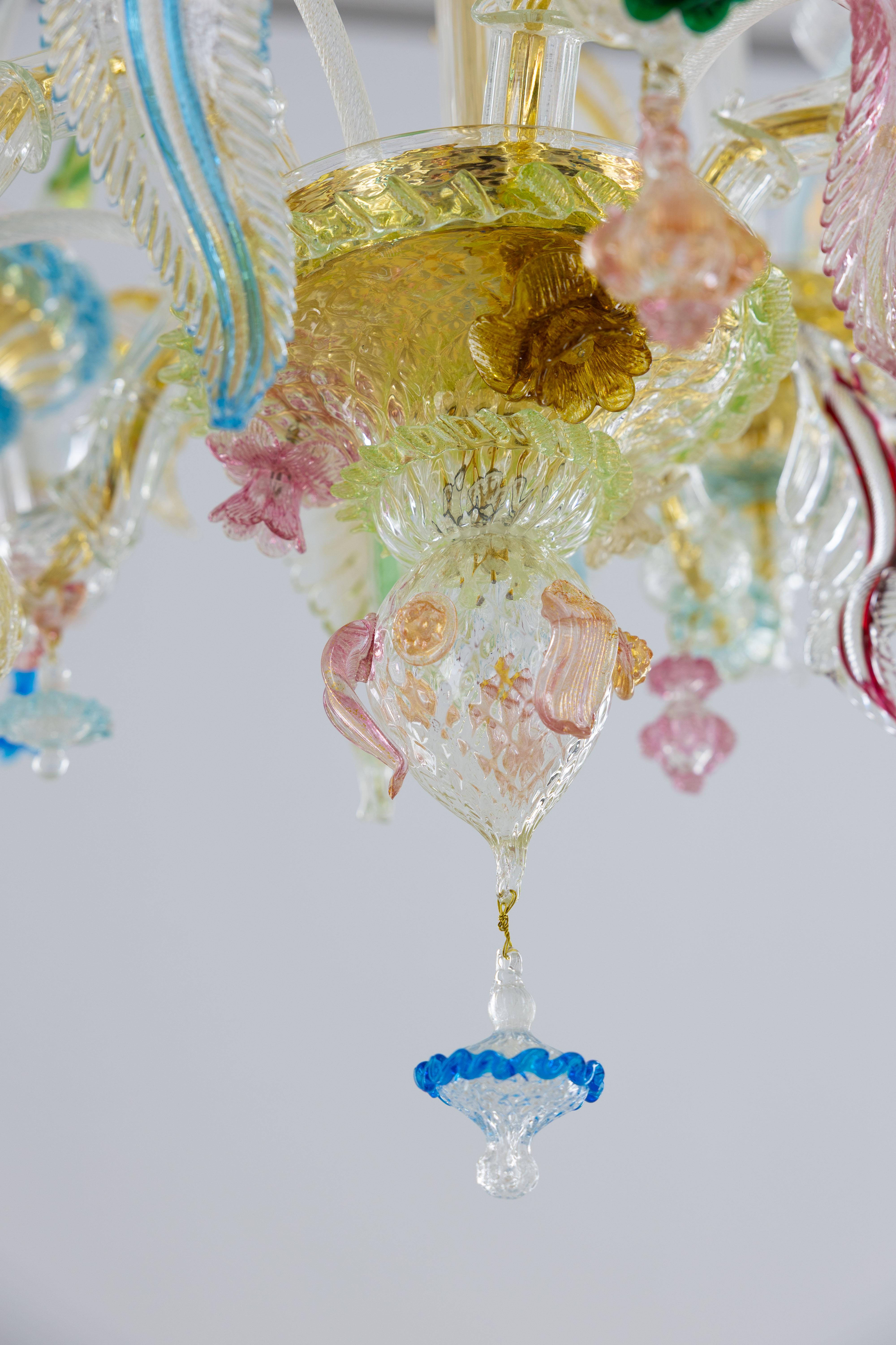 Multi-Color Floral Chandelier in Blown Murano Glass Deco, Giovanni Dalla Fina For Sale 10