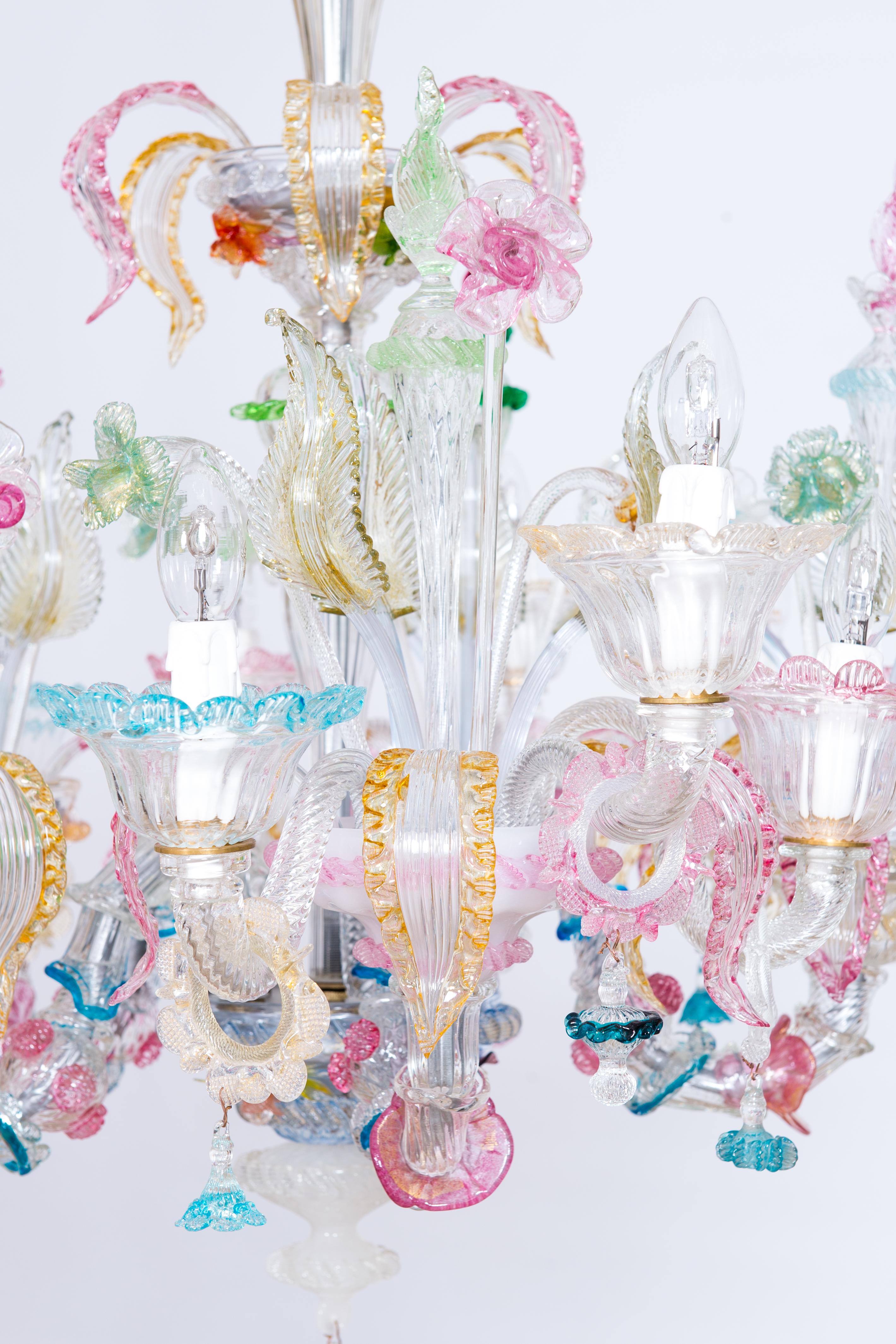 Multi-Color Floral Chandelier in Blown Murano Glass Deco, Giovanni Dalla Fina 8