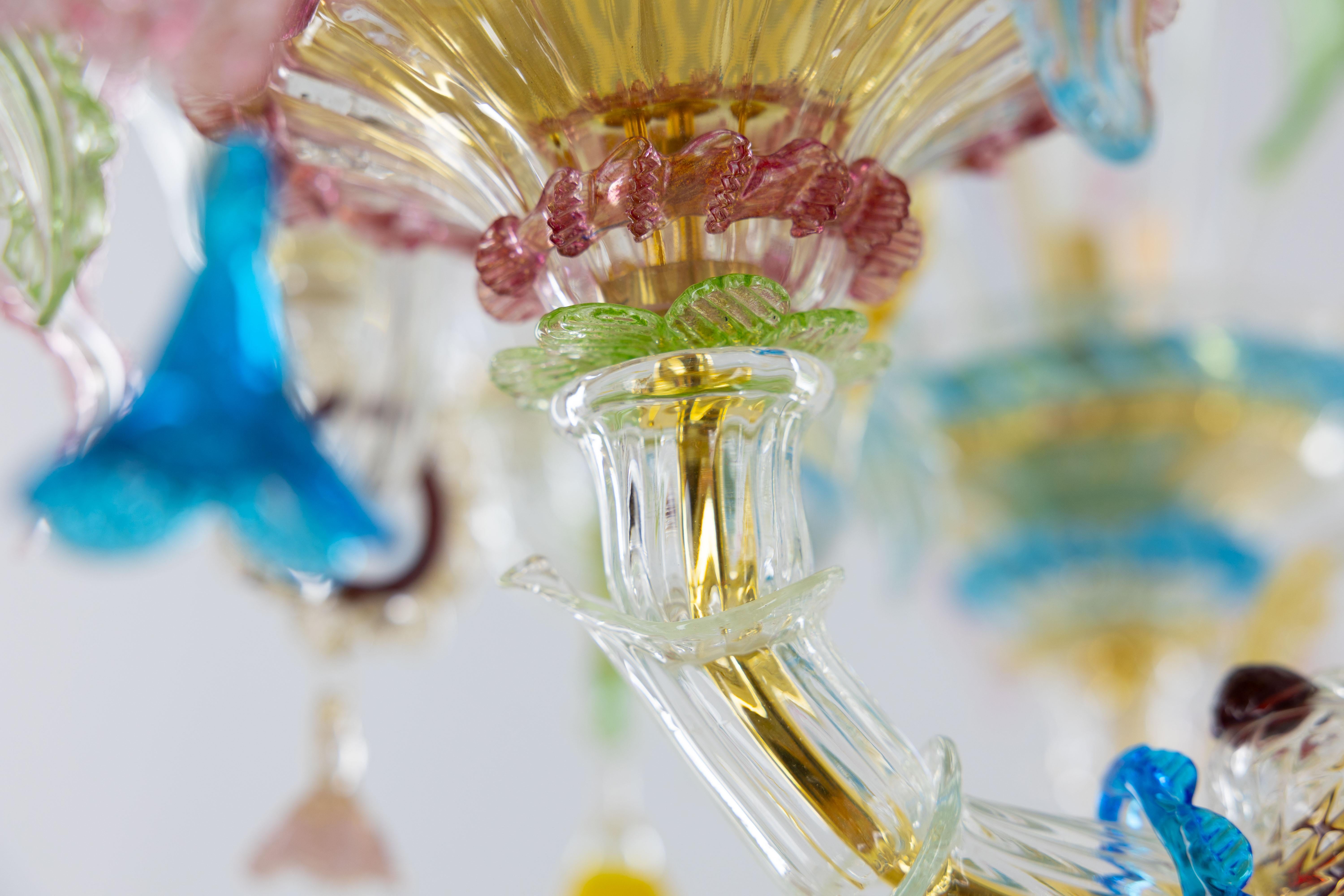 Multi-Color Floral Chandelier in Blown Murano Glass Deco, Giovanni Dalla Fina For Sale 11