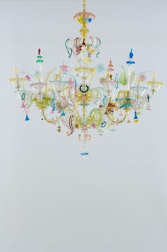 Lampadario floreale multicolore in vetro soffiato di Murano Deco, Giovanni Dalla Fina