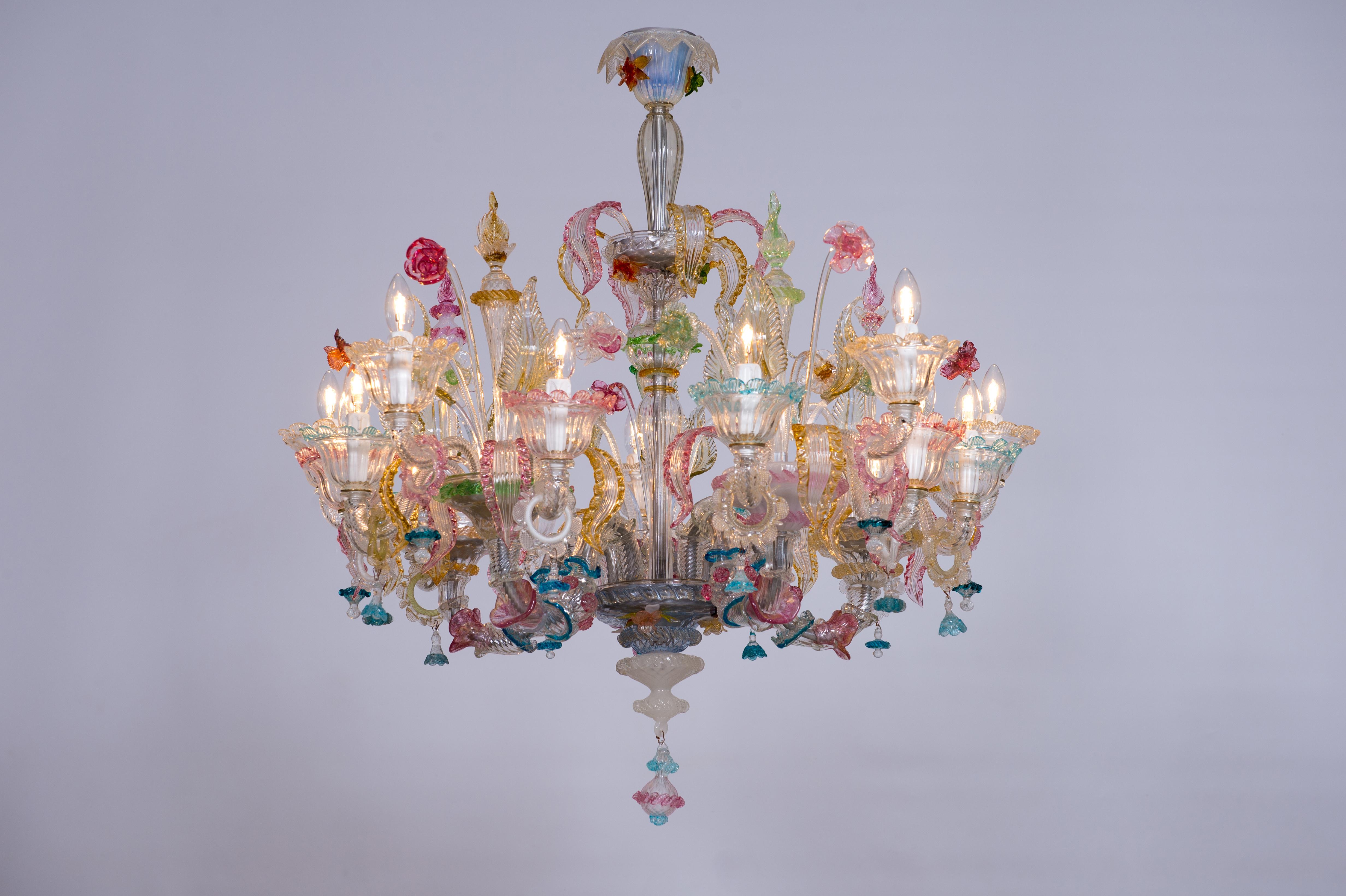 Multi-Color Floral Chandelier in Blown Murano Glass Deco, Giovanni Dalla Fina 10