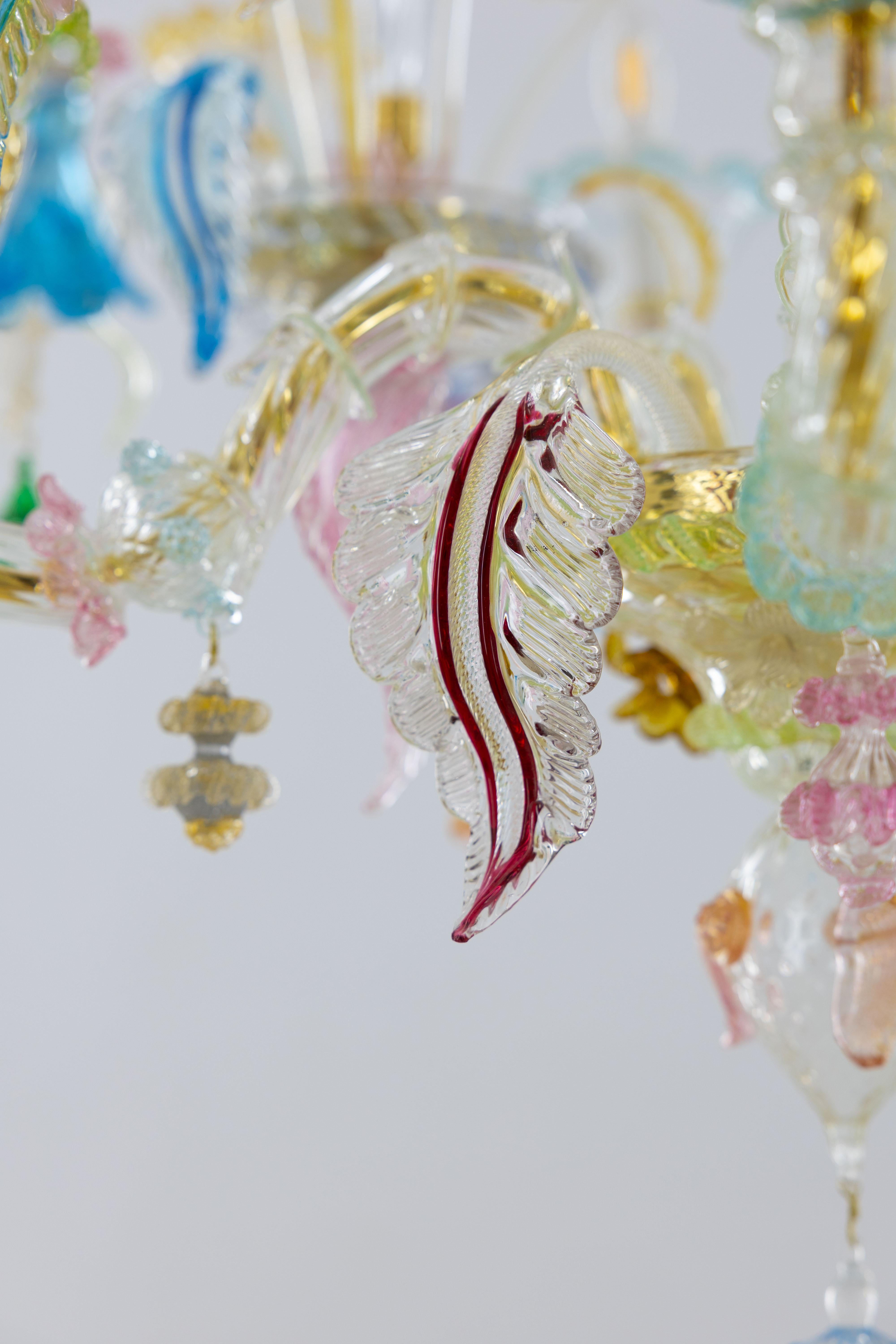Multi-Color Floral Chandelier in Blown Murano Glass Deco, Giovanni Dalla Fina For Sale 1