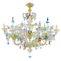 Lampadario floreale multicolore in vetro soffiato di Murano Deco, Giovanni Dalla Fina