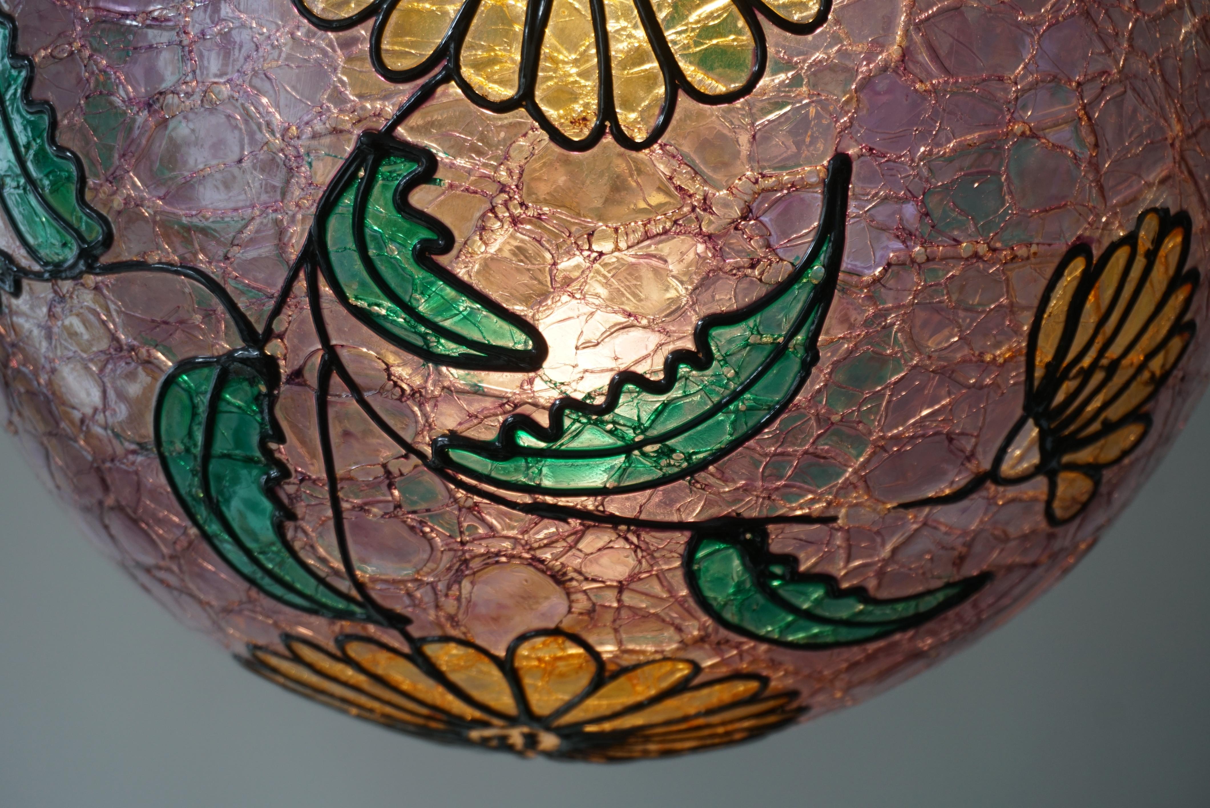 Multi-Color Floral Murano Glass Globe Pendant For Sale 3