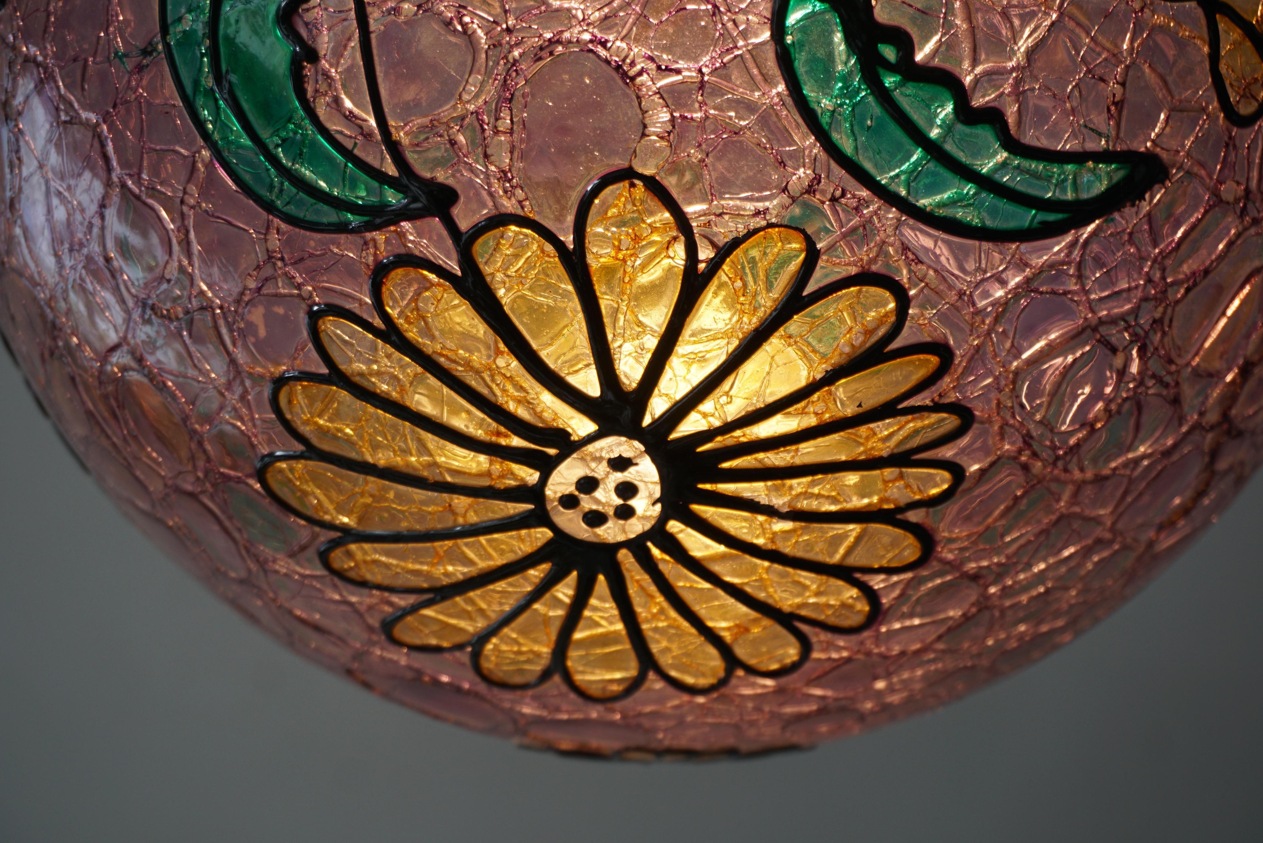 Multi-Color Floral Murano Glass Globe Pendant For Sale 4