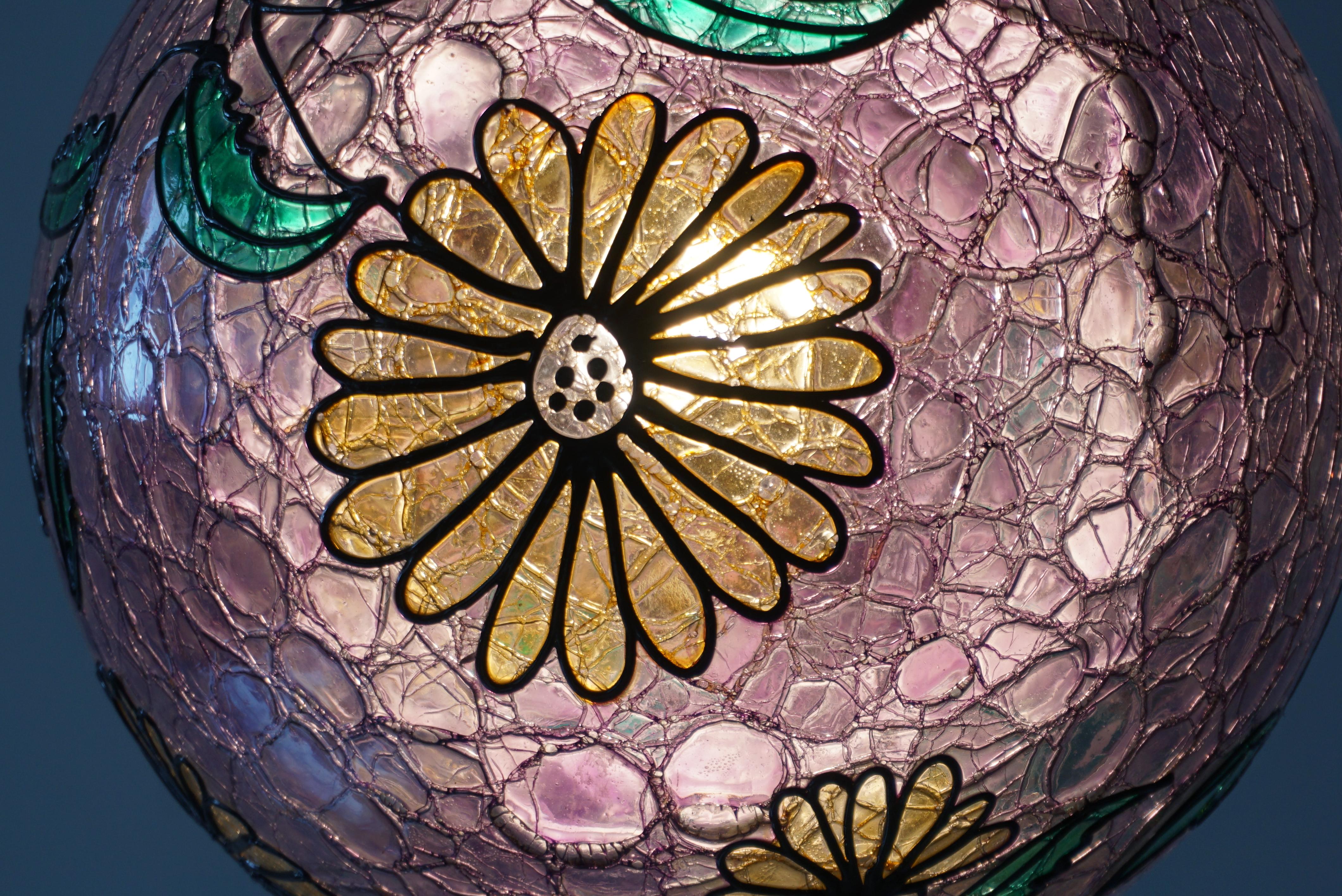 Multi-Color Floral Murano Glass Globe Pendant For Sale 5