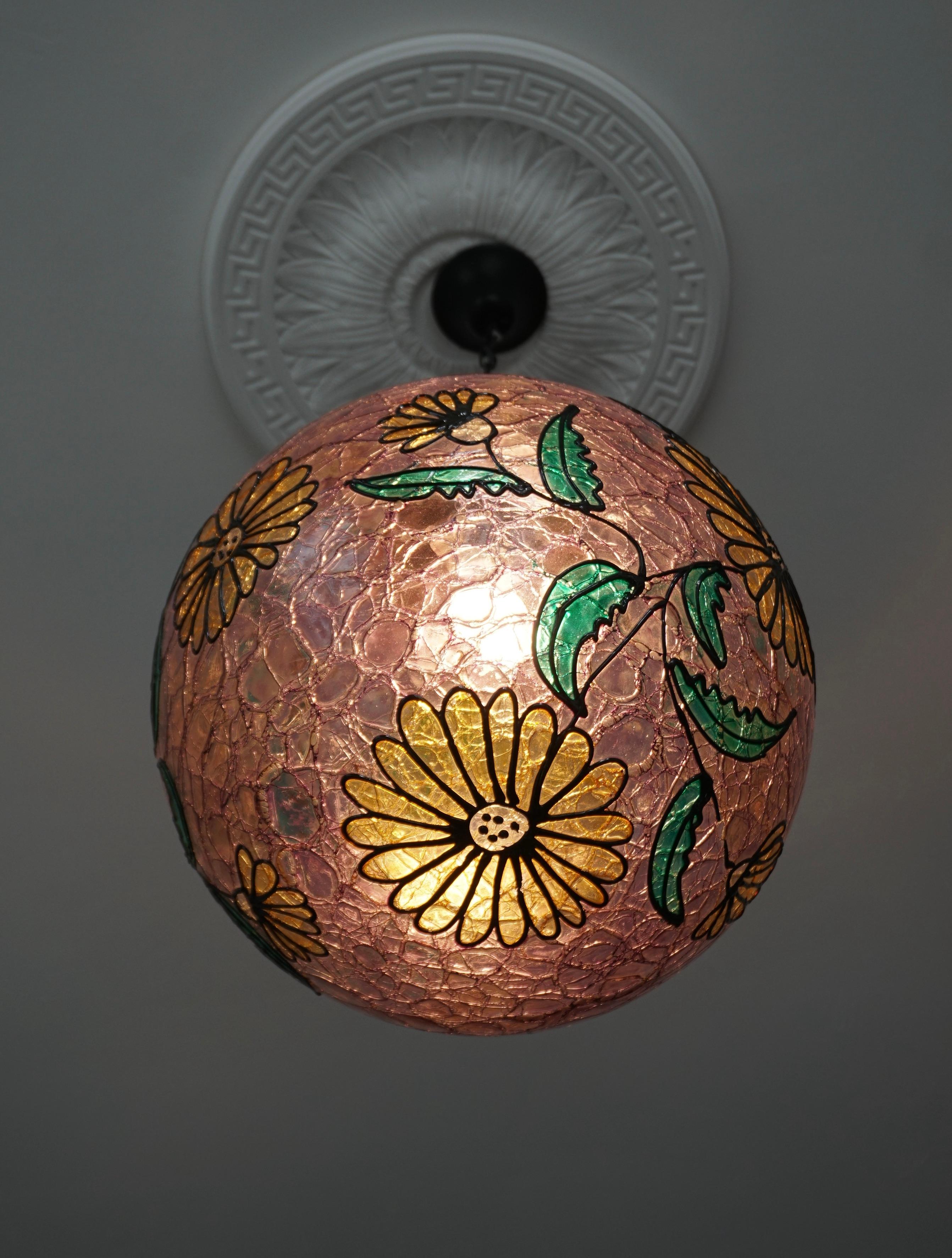 Mid-Century Modern Multi-Color Floral Murano Glass Globe Pendant For Sale