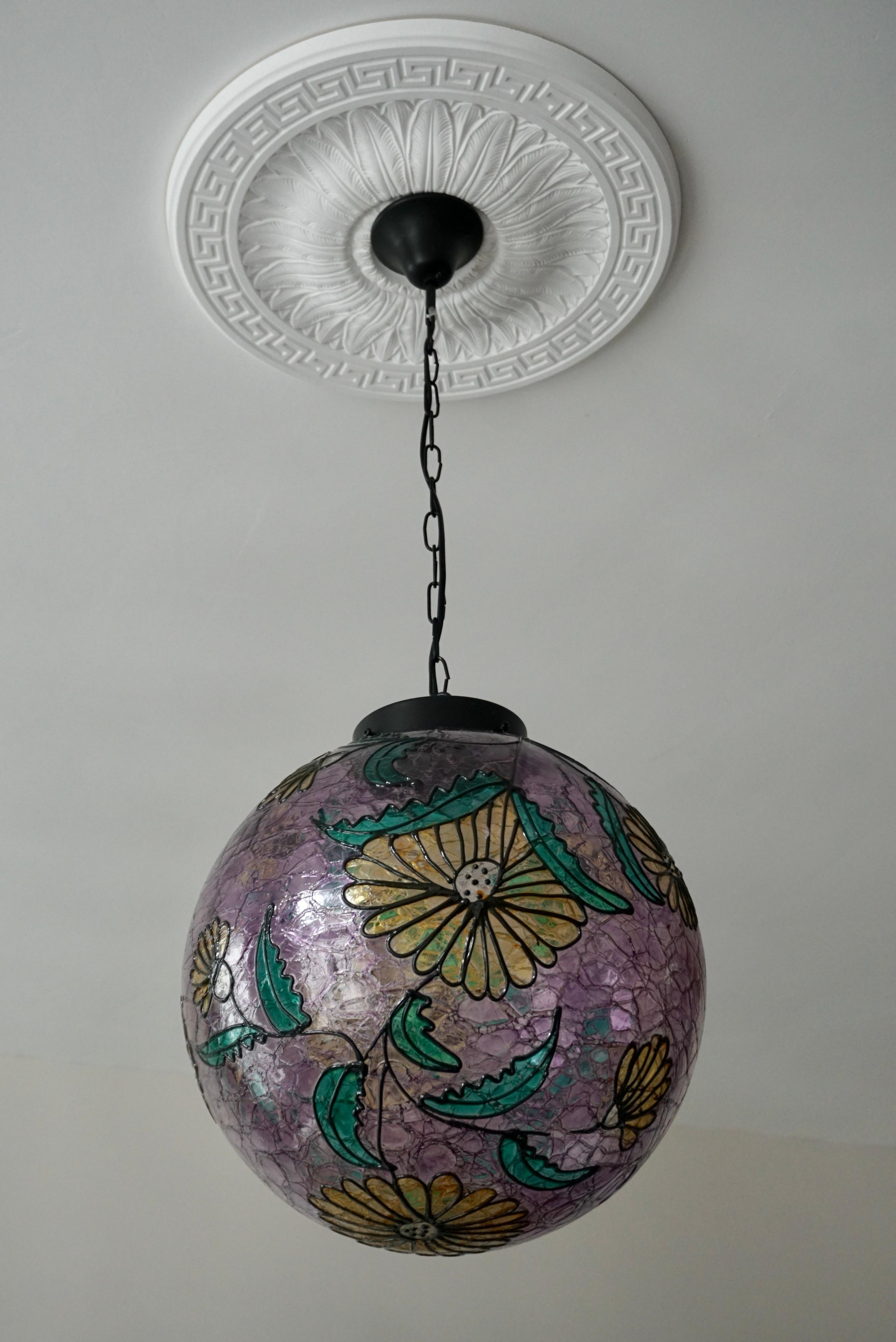 Italian Multi-Color Floral Murano Glass Globe Pendant For Sale