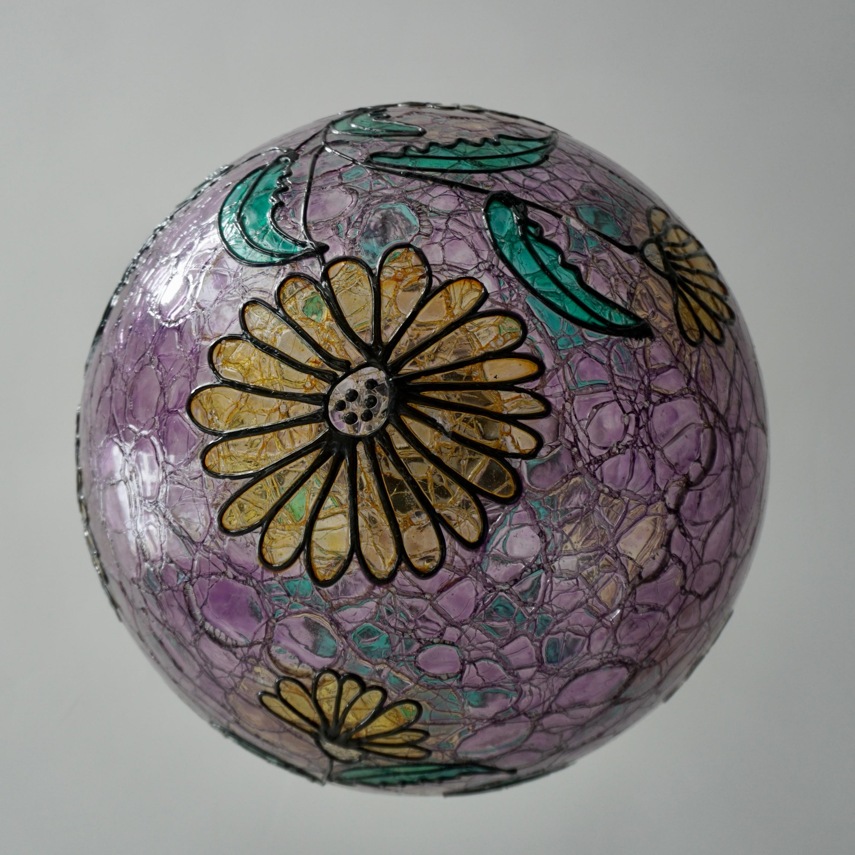 Multi-Color Floral Murano Glass Globe Pendant In Good Condition For Sale In Antwerp, BE