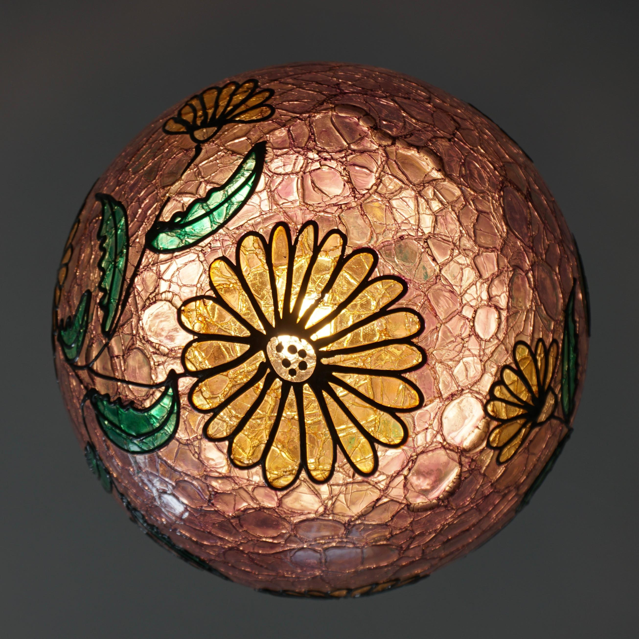 Multi-Color Floral Murano Glass Globe Pendant For Sale 1