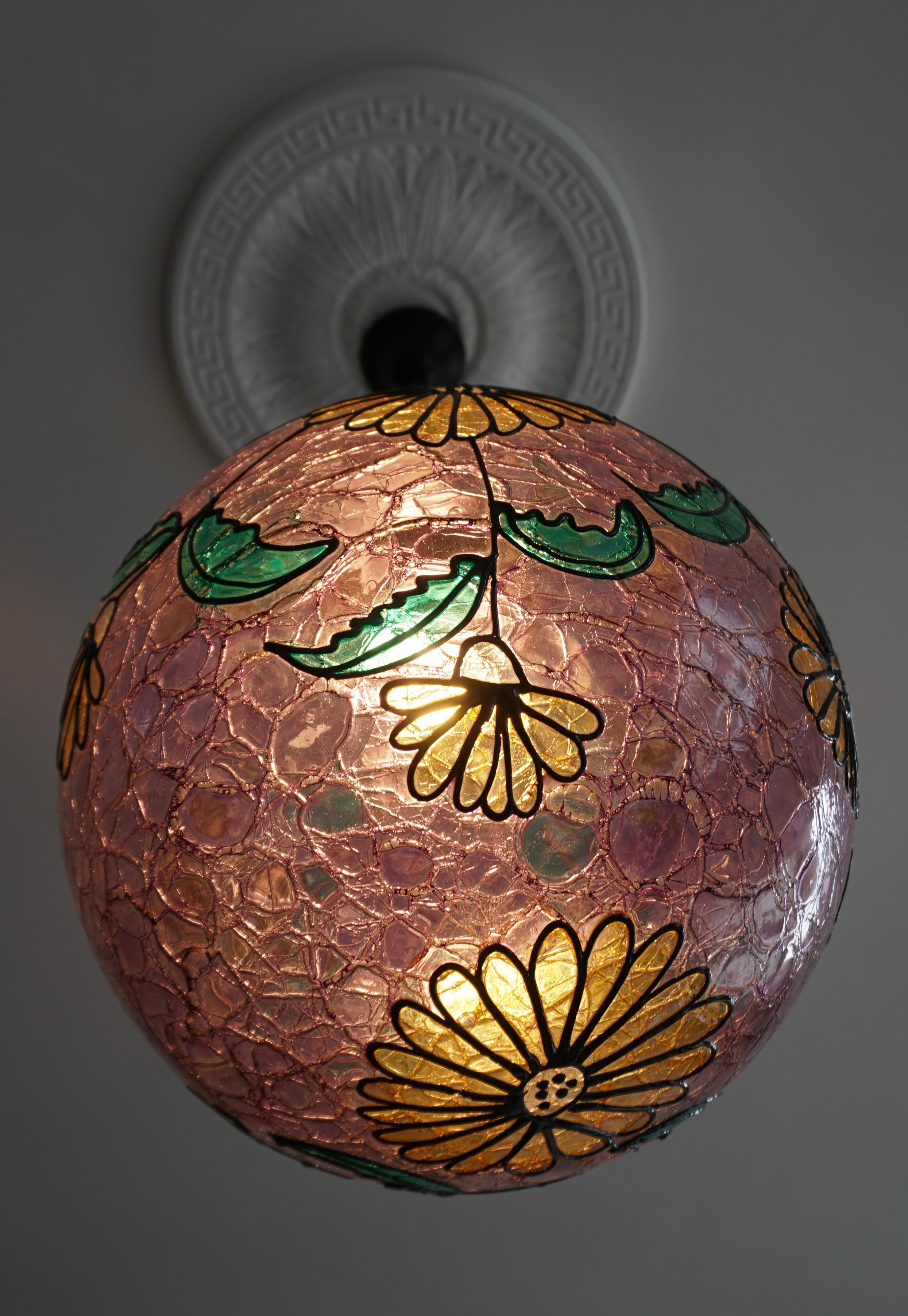 Pendentif globe en verre de Murano avec fleurs multicolores en vente 2